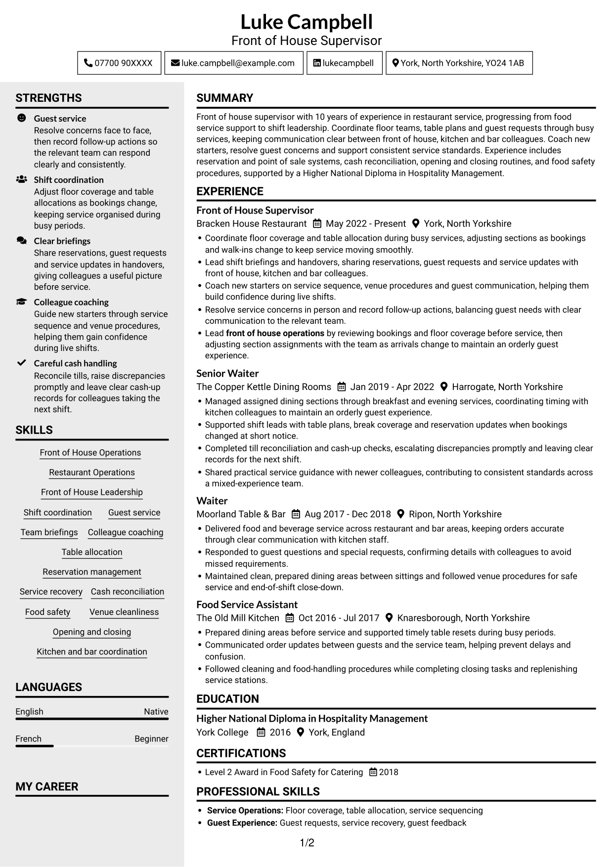 CV example — page 1