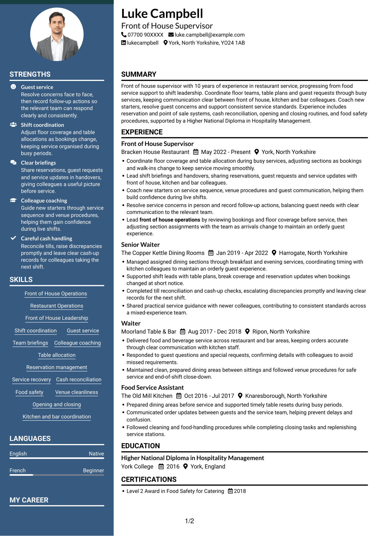 CV example — page 1