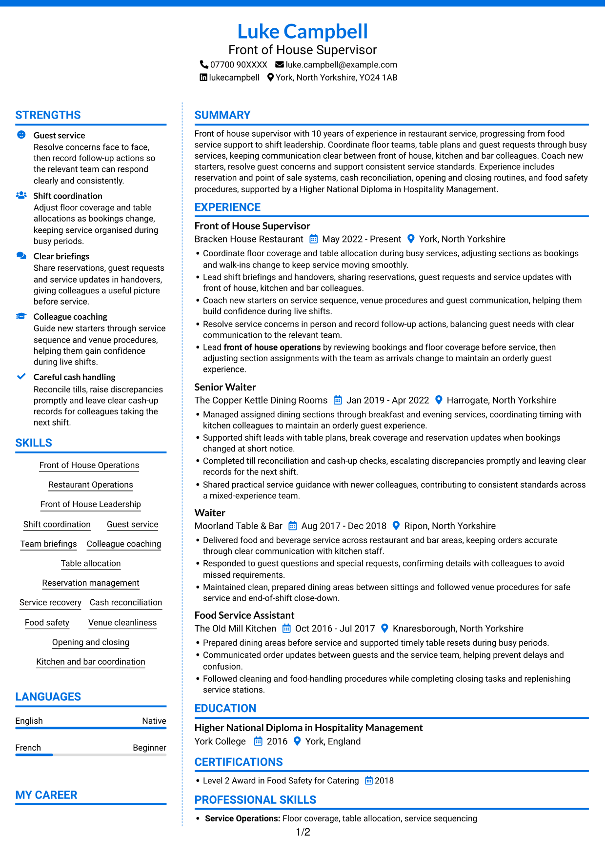 CV example — page 1