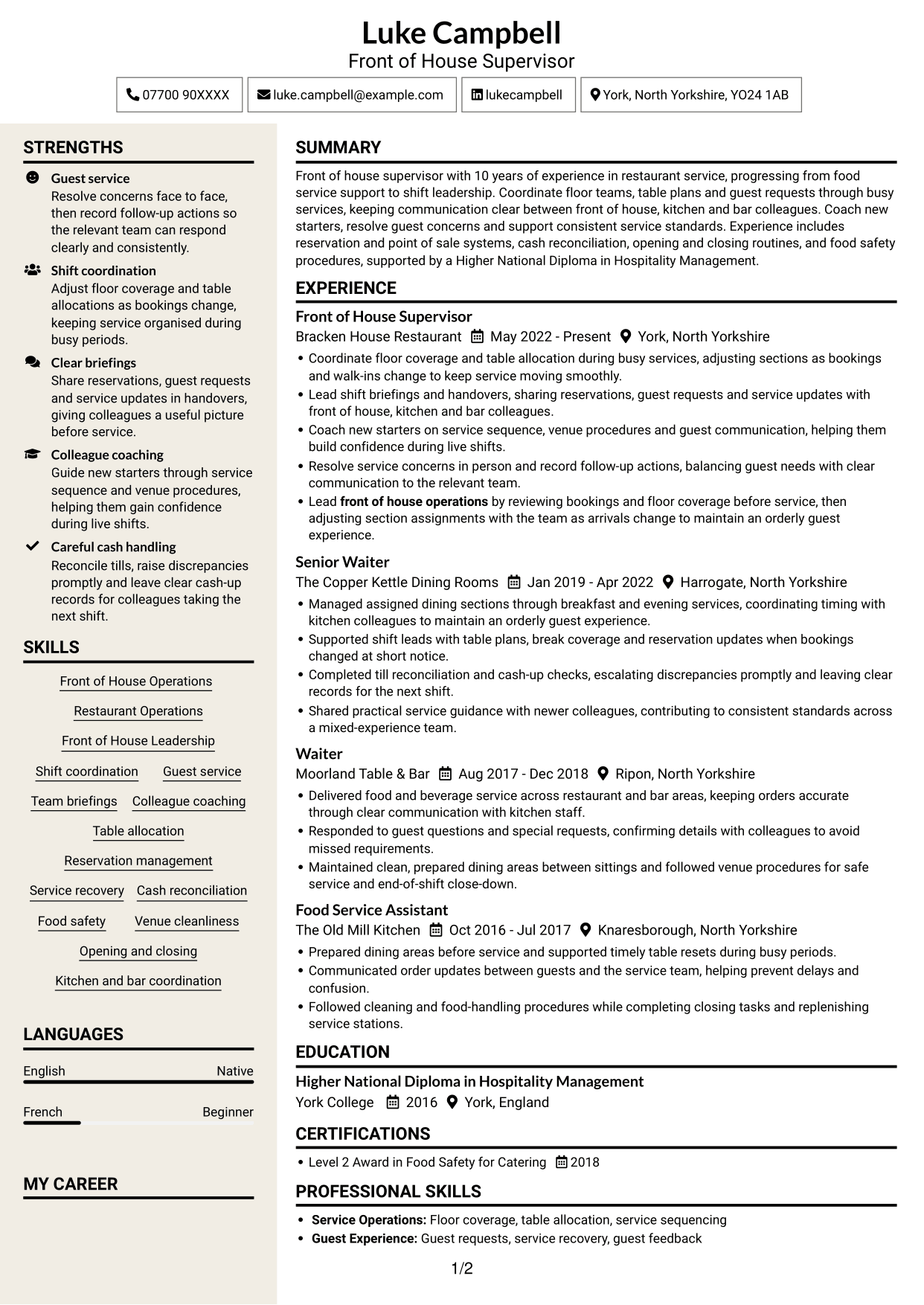 CV example — page 1