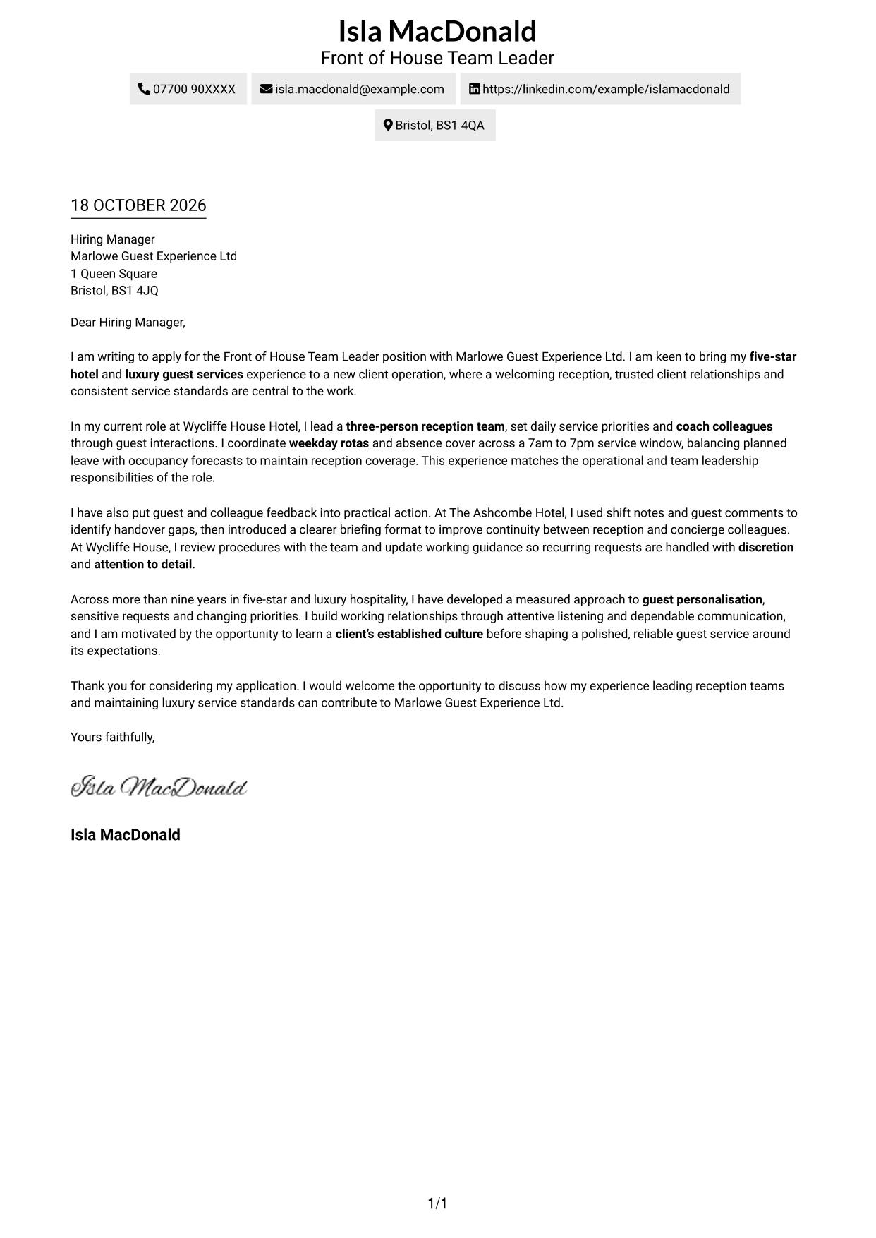 Cover letter example — page 1
