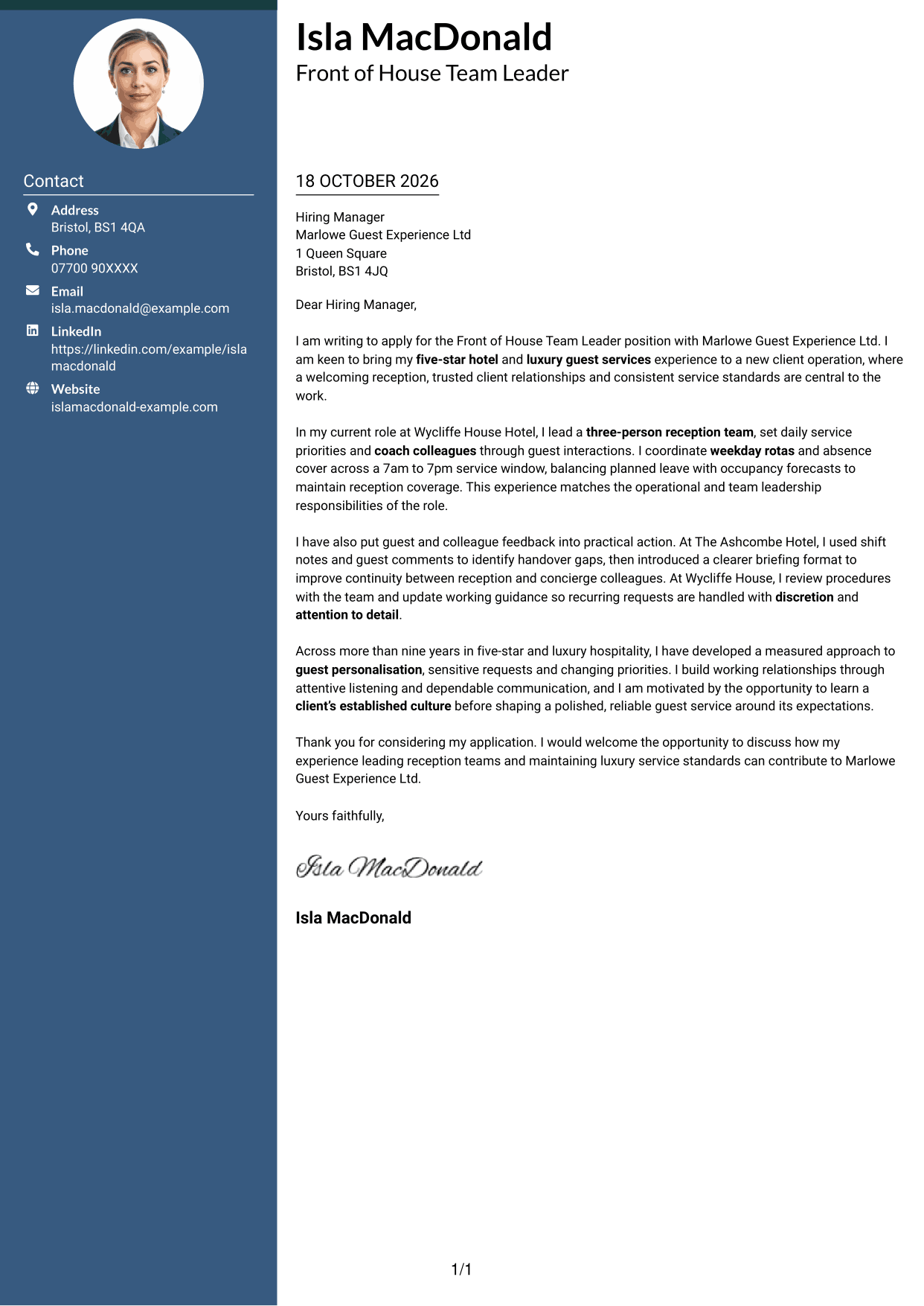 Cover letter example — page 1