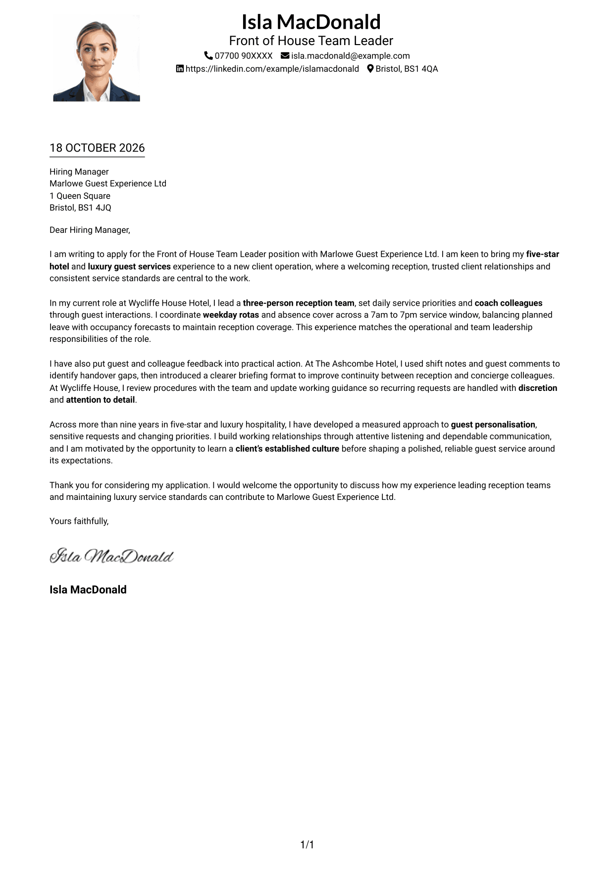 Cover letter example — page 1