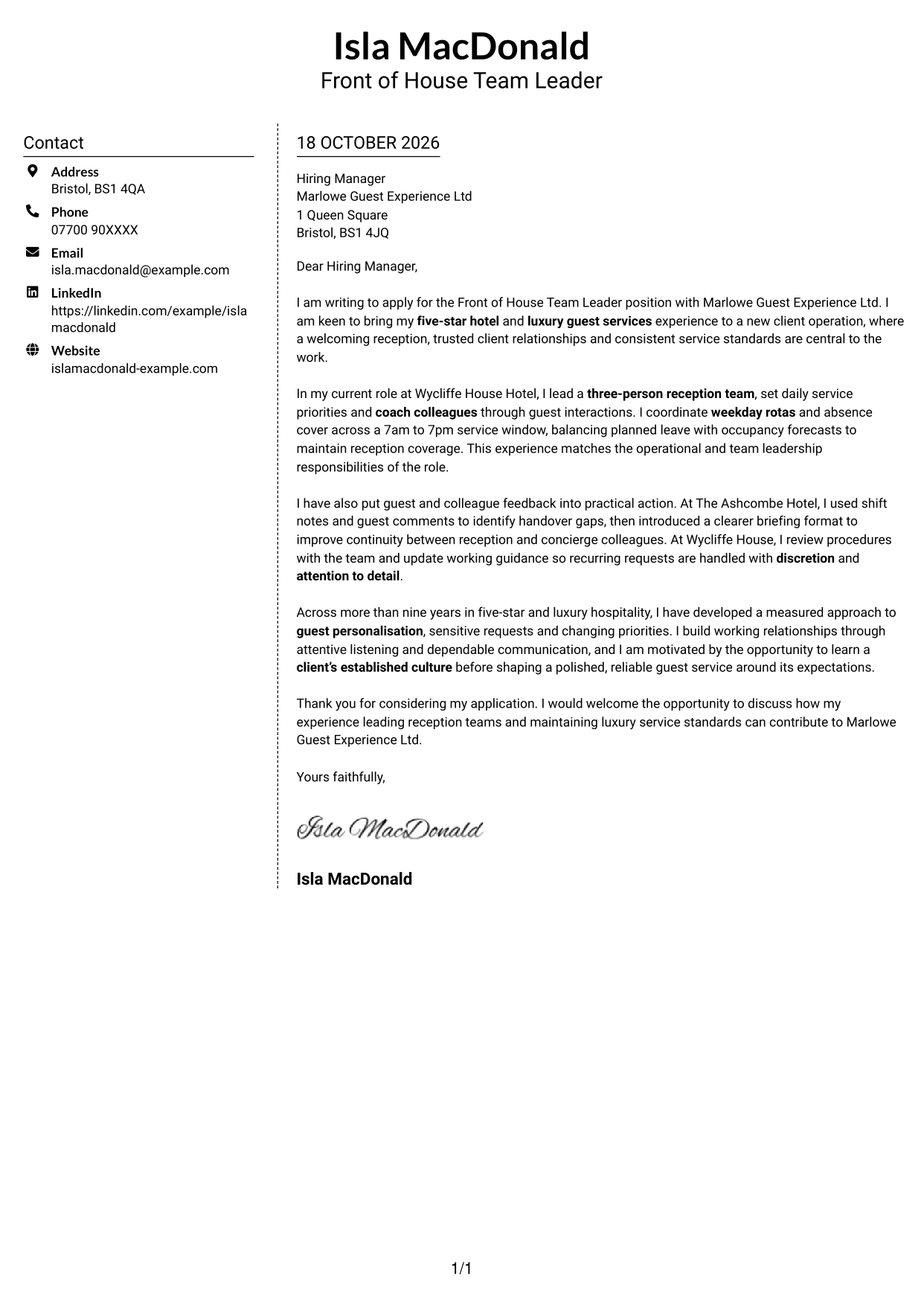 Cover letter example — page 1