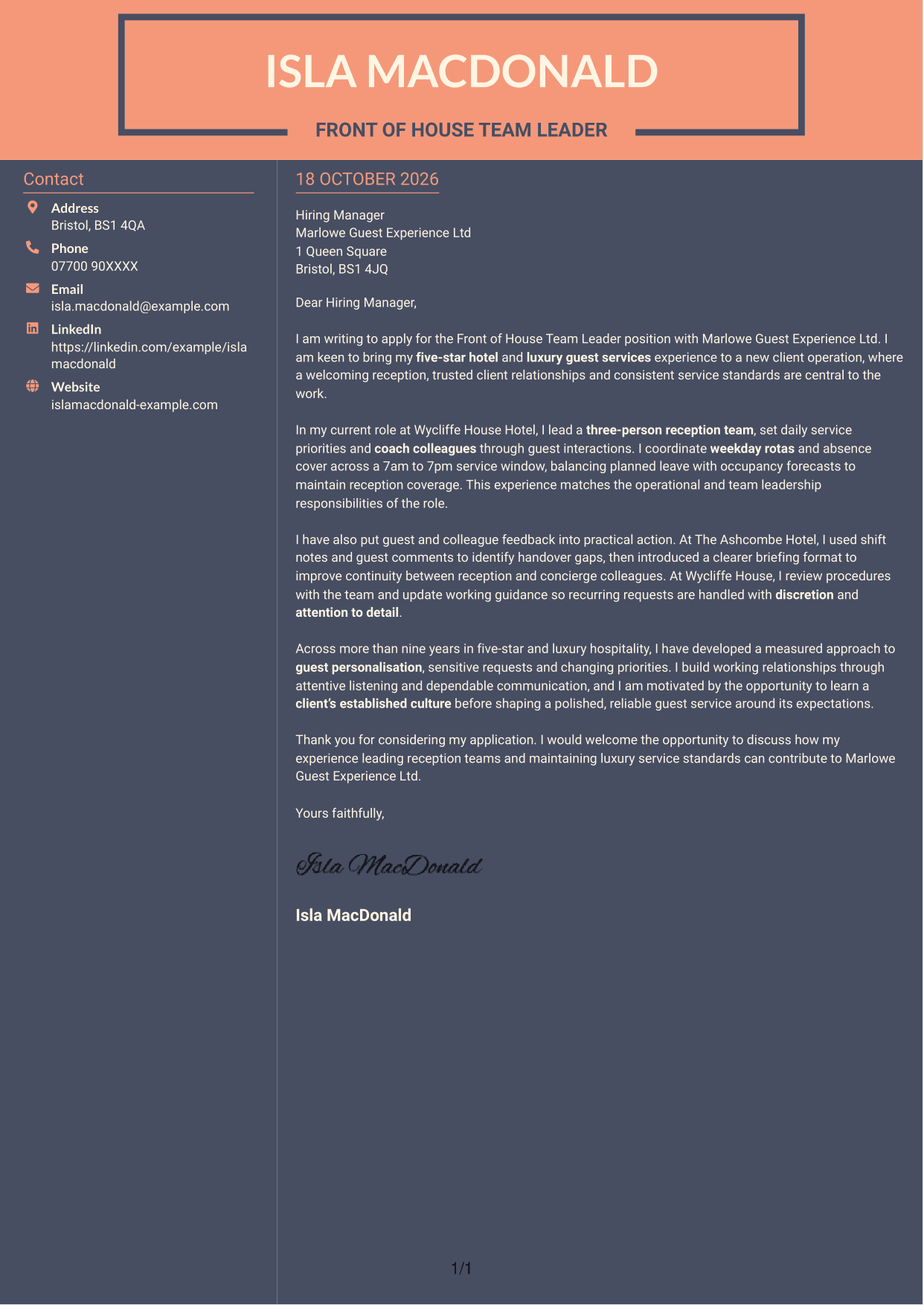 Cover letter example — page 1
