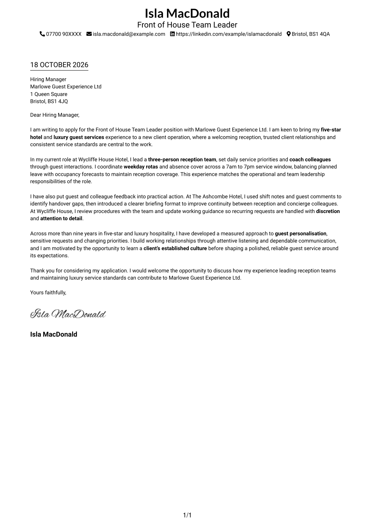 Cover letter example — page 1