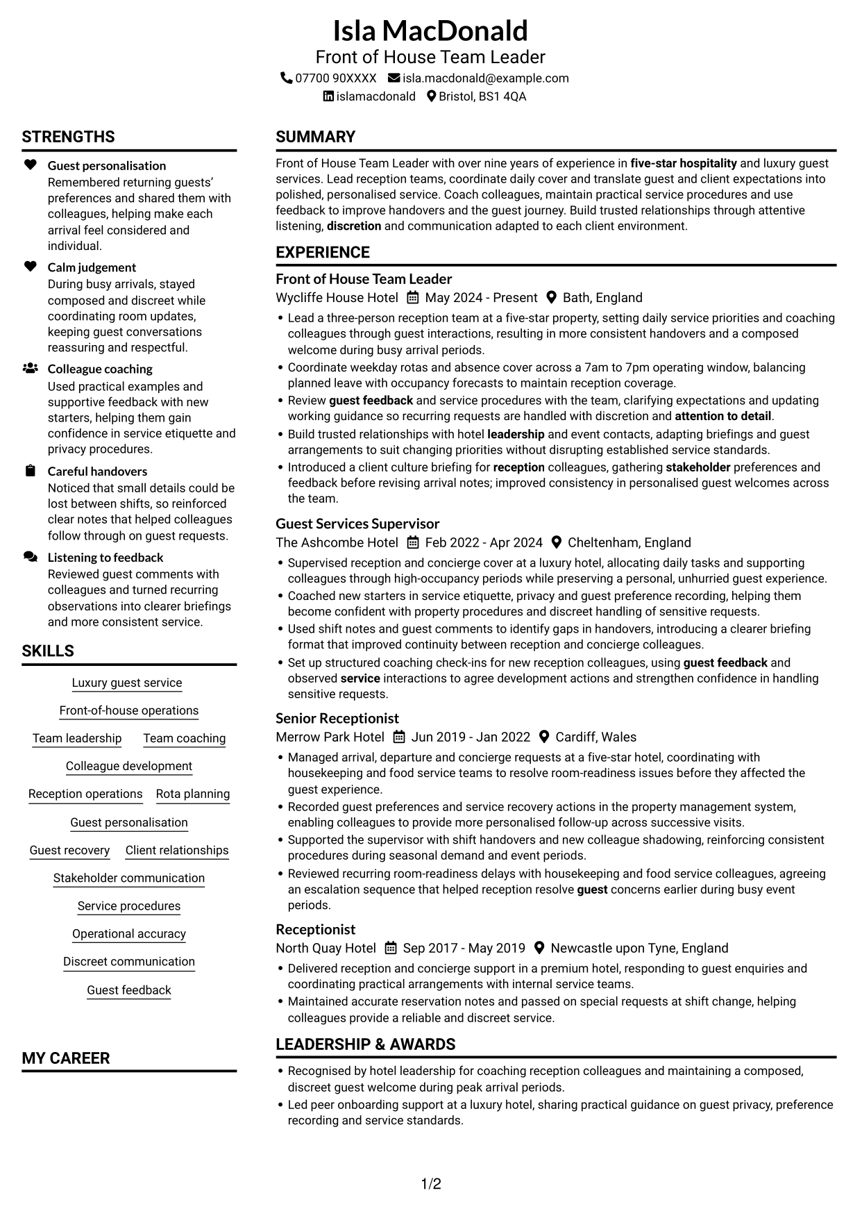 CV example — page 1