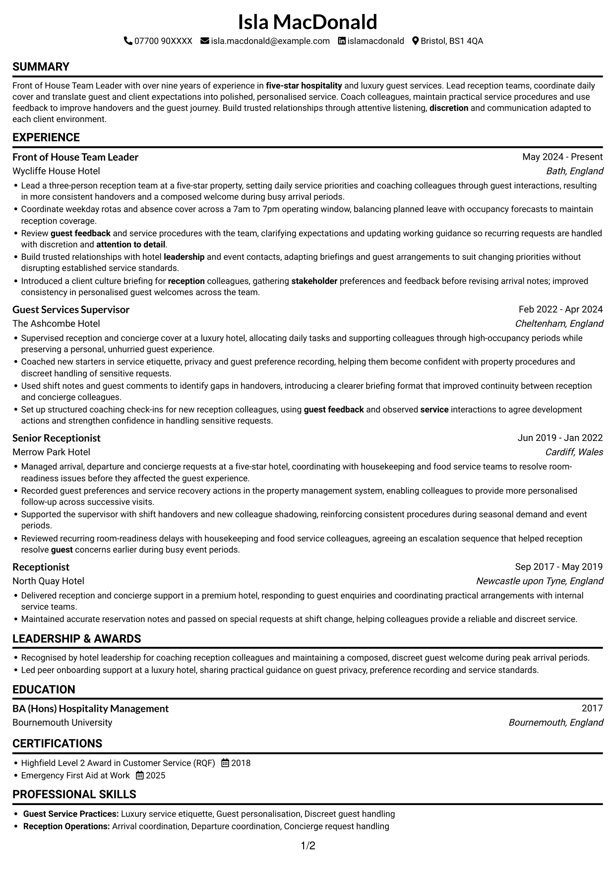 CV example — page 1
