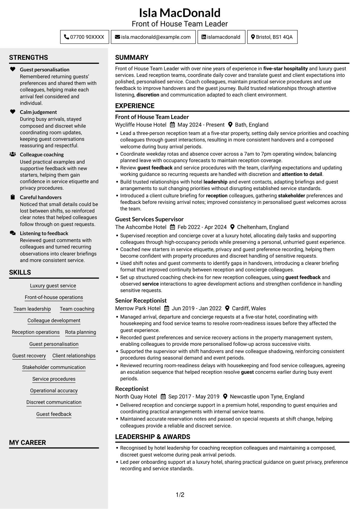 CV example — page 1