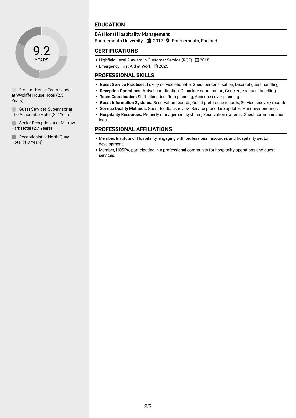 CV example — page 2