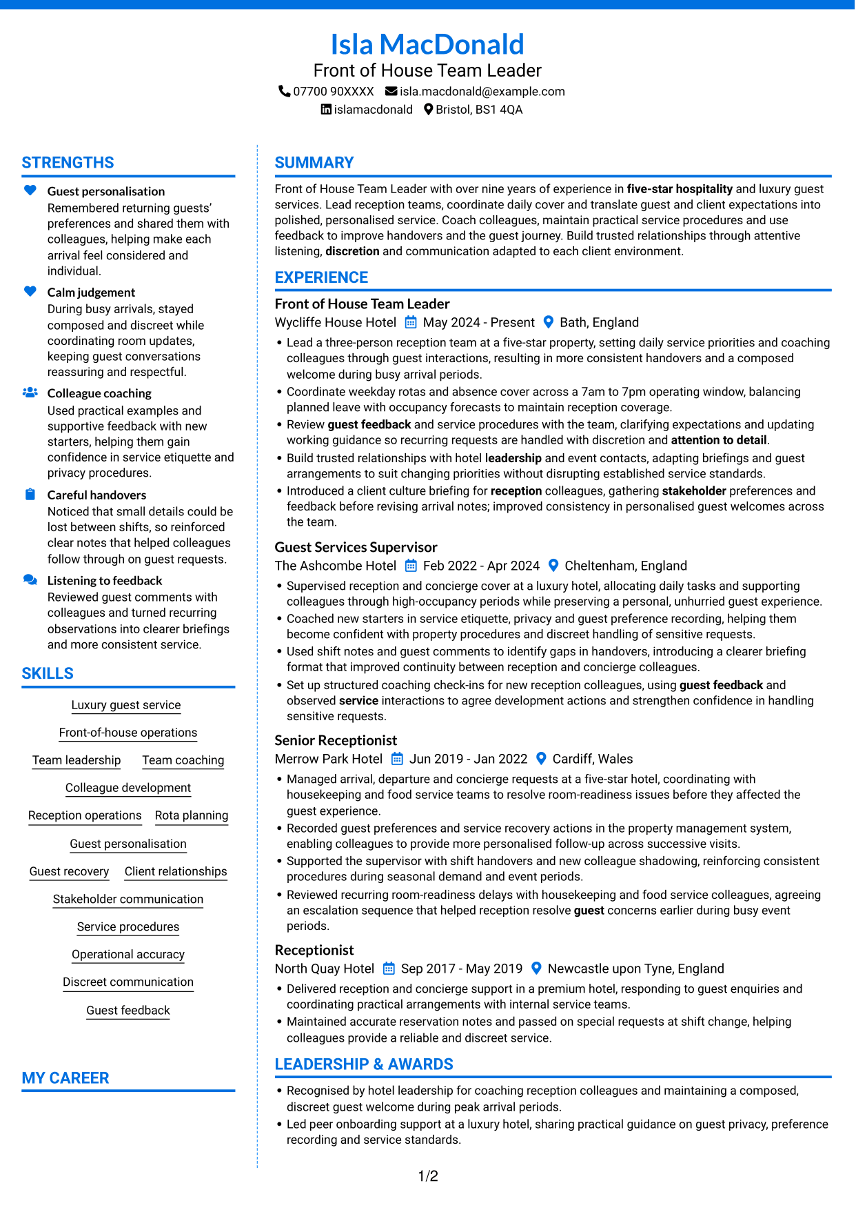 CV example — page 1