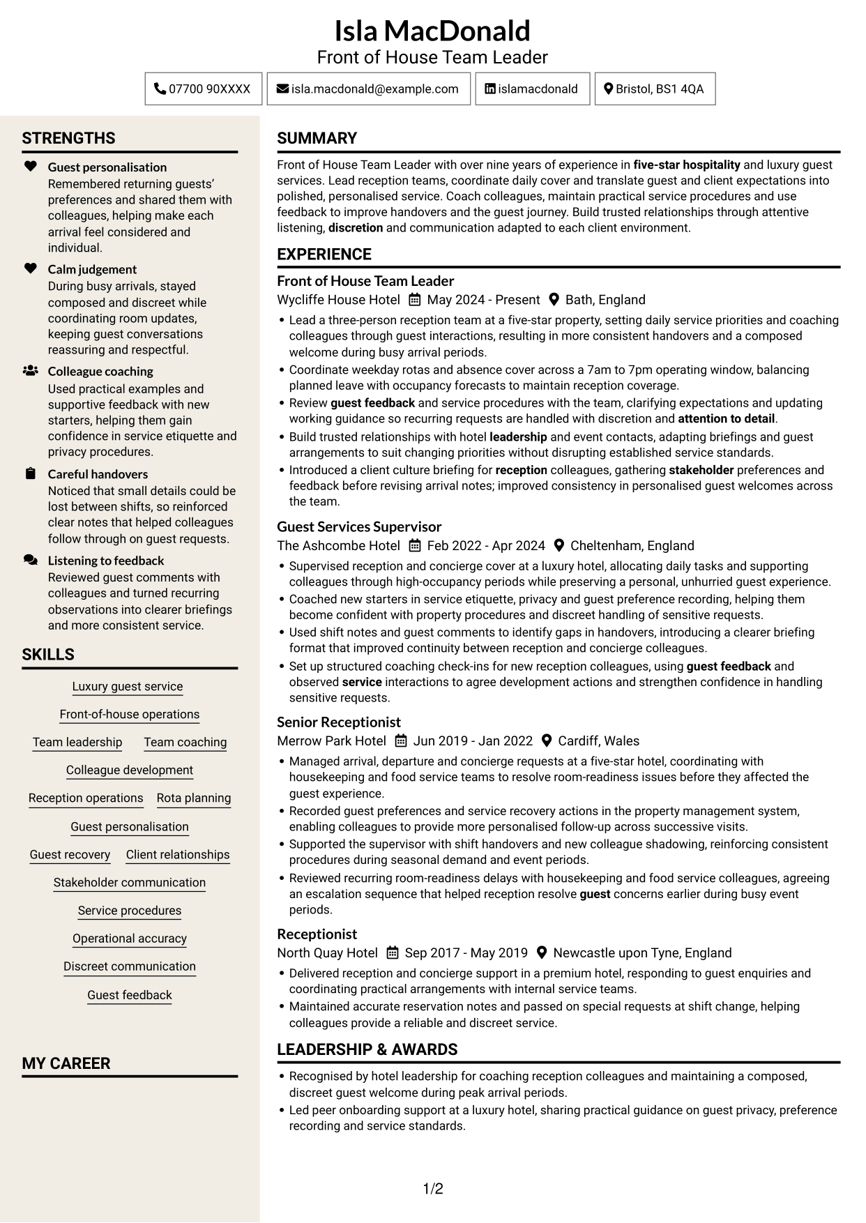 CV example — page 1