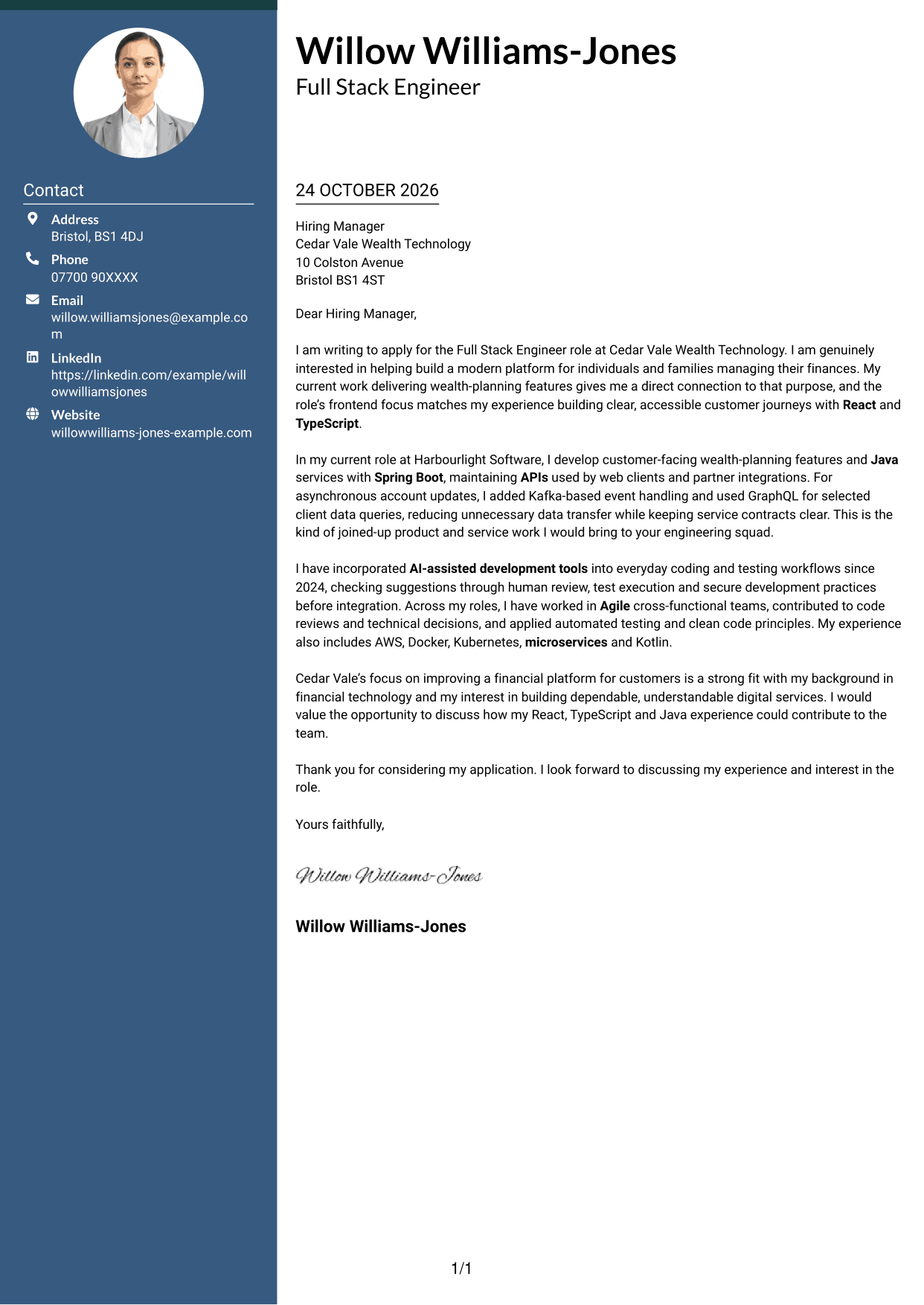 Cover letter example — page 1