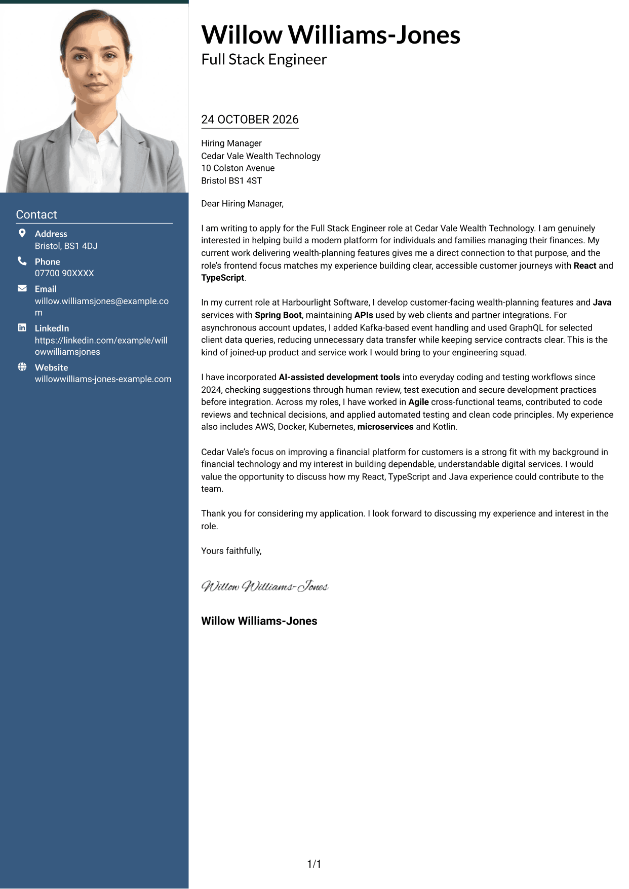 Cover letter example — page 1