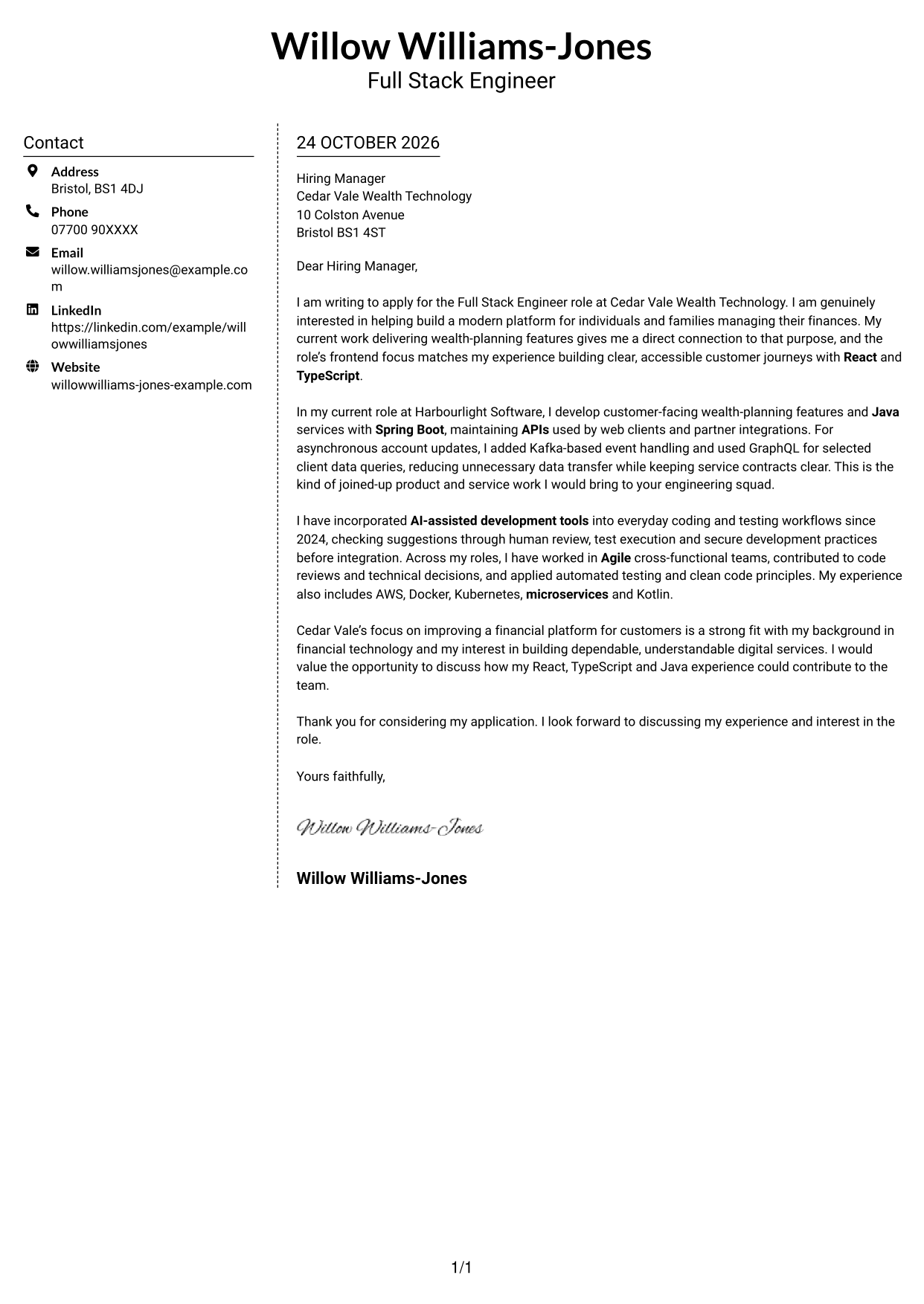 Cover letter example — page 1