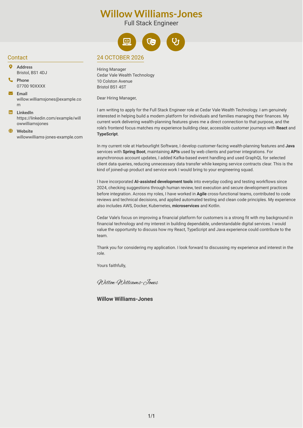 Cover letter example — page 1