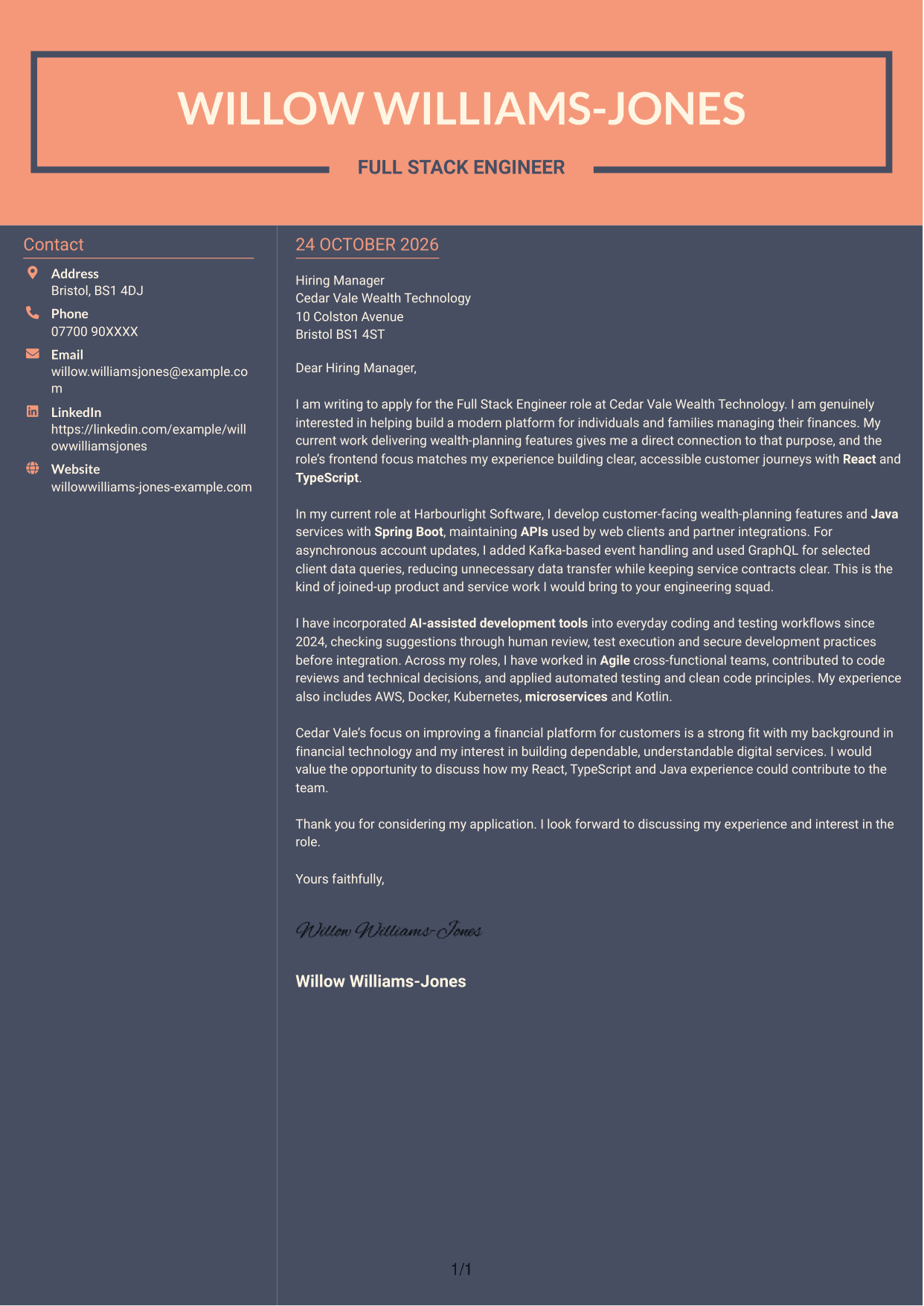 Cover letter example — page 1