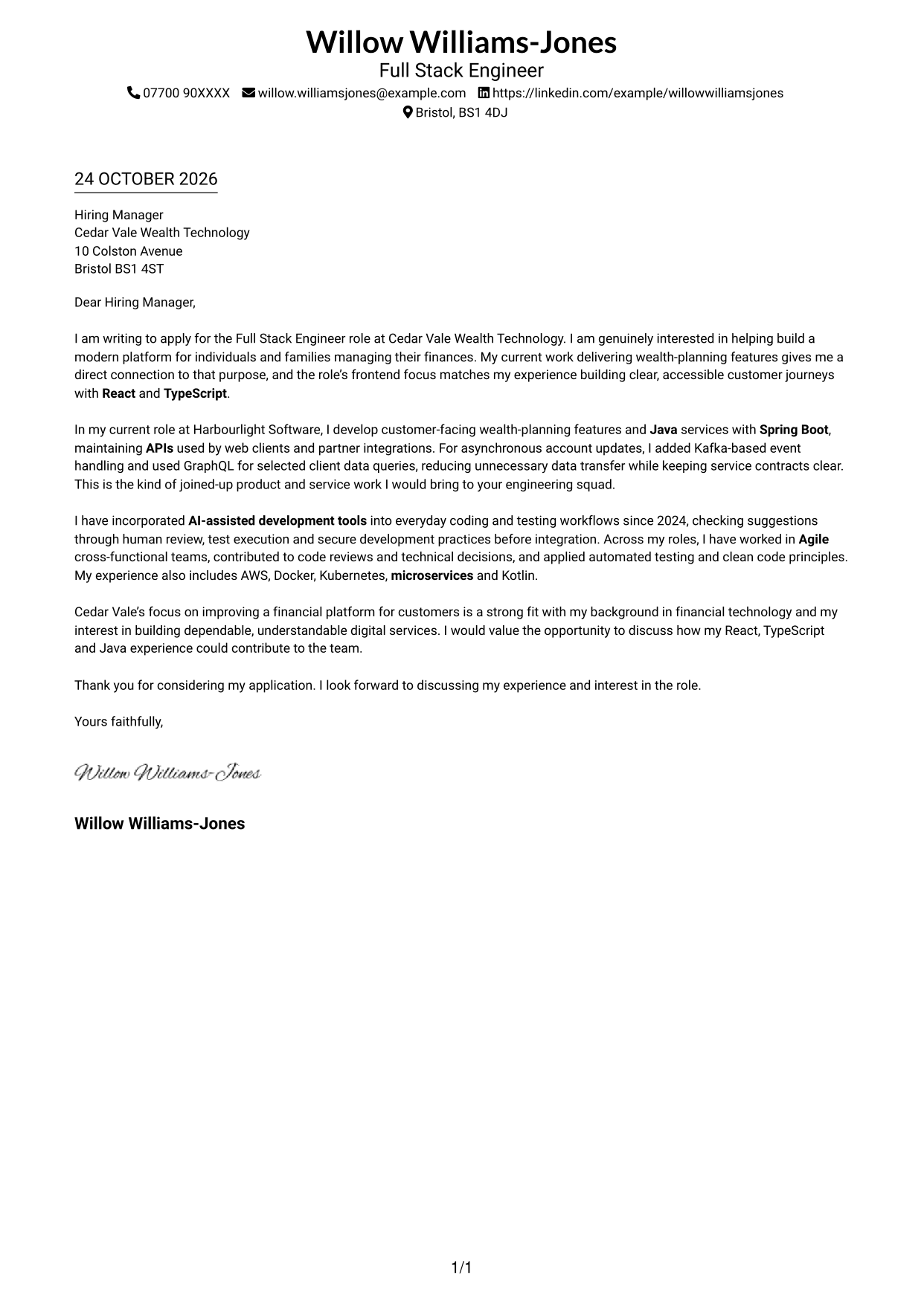 Cover letter example — page 1