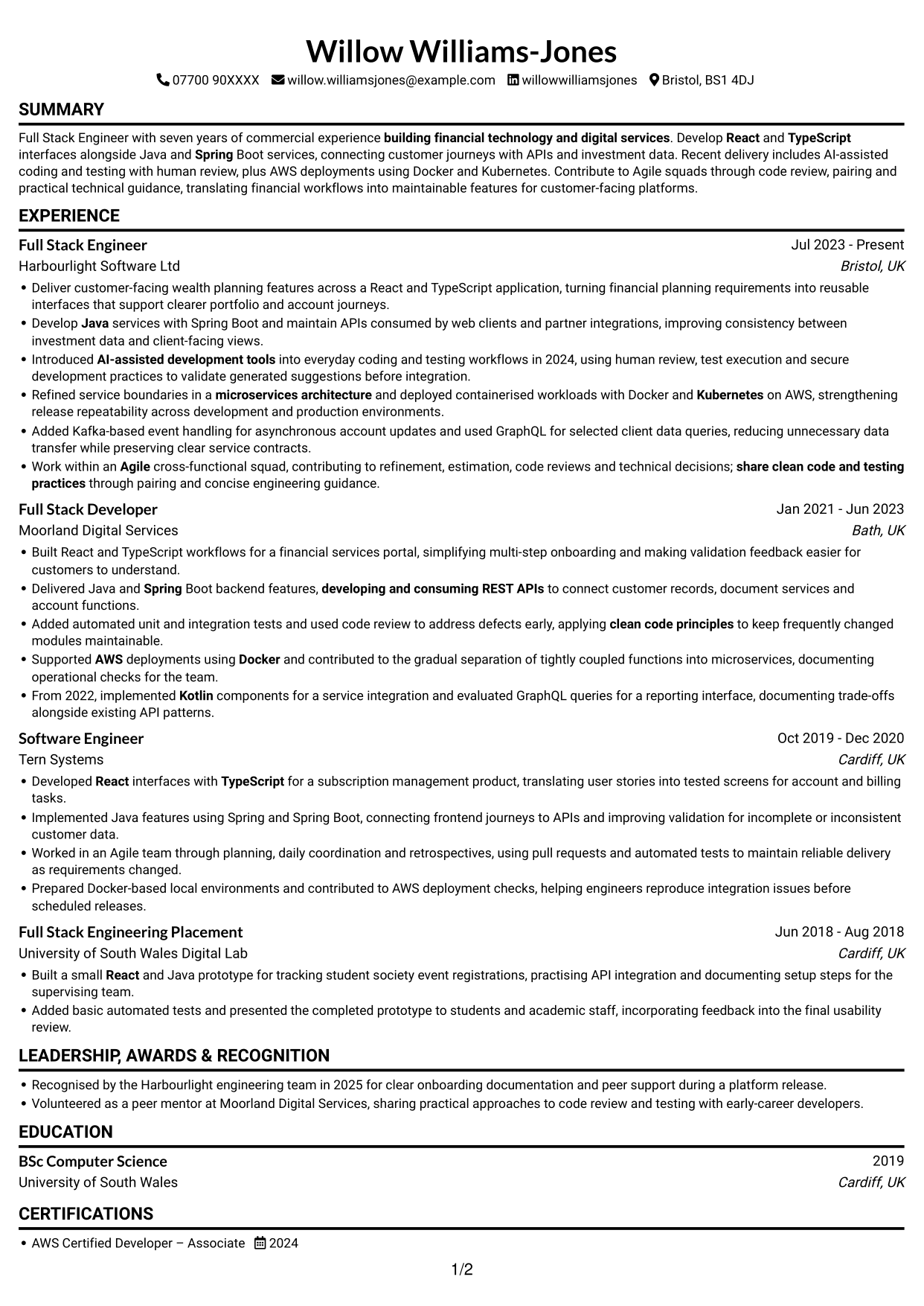CV example — page 1