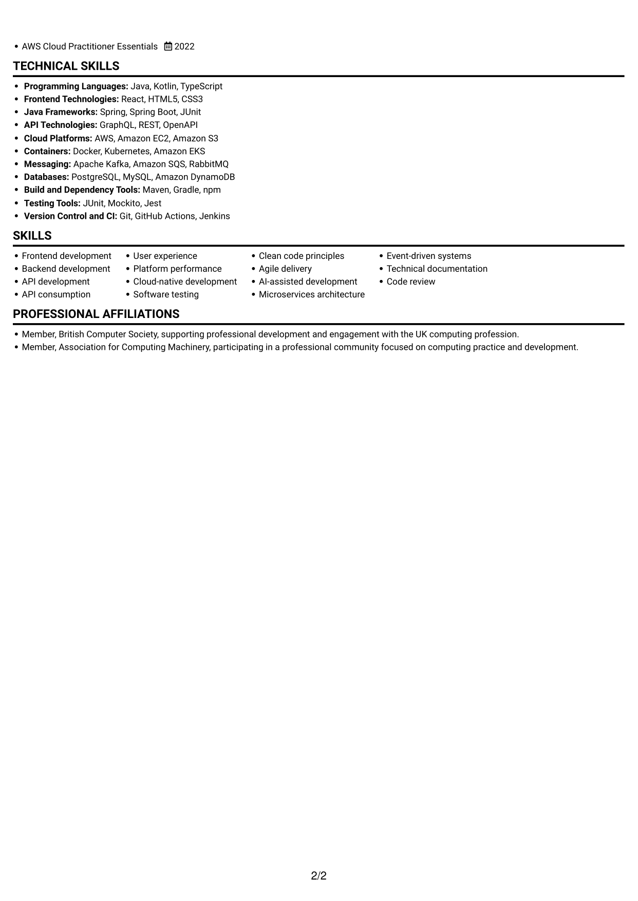 CV example — page 2