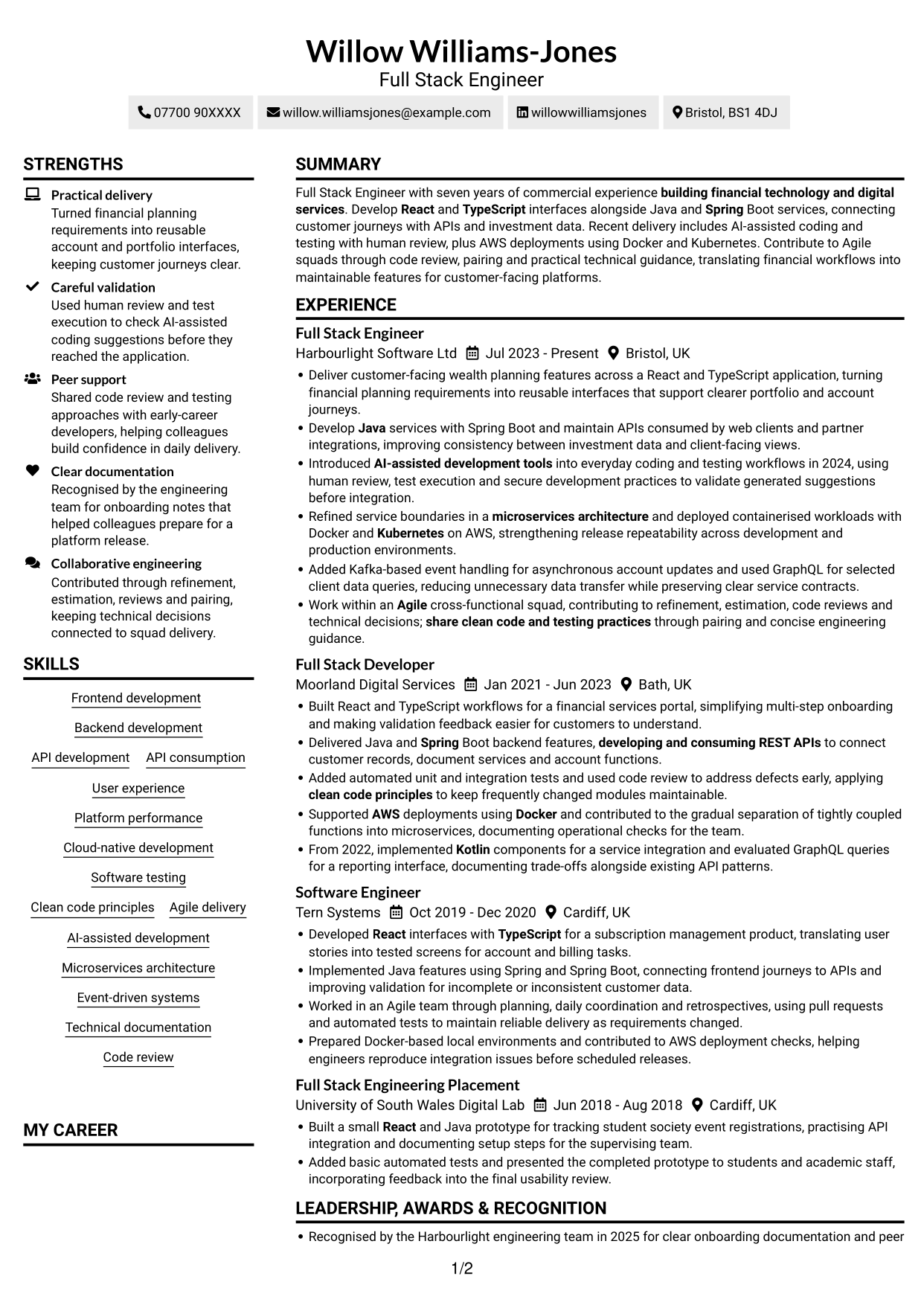 CV example — page 1