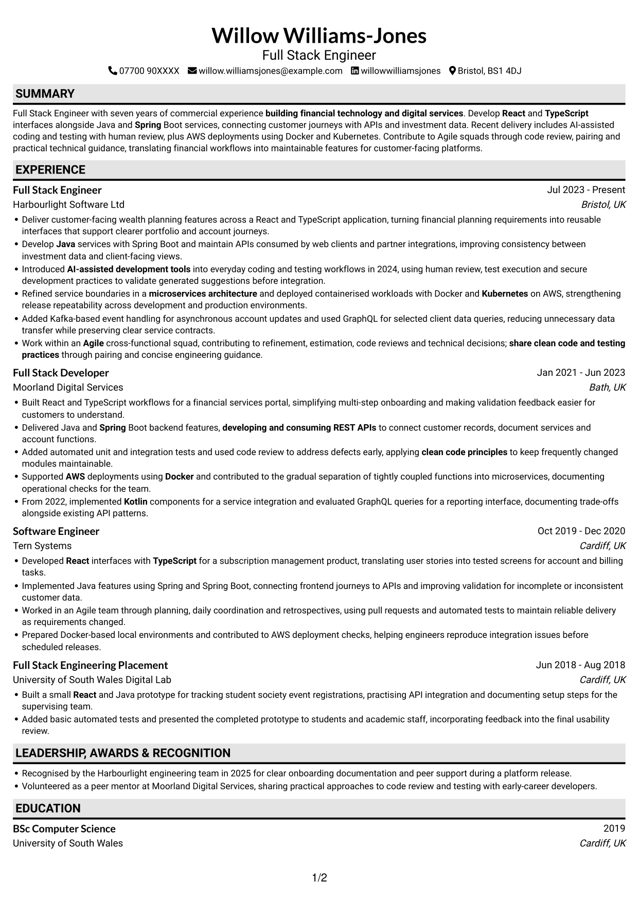 CV example — page 1