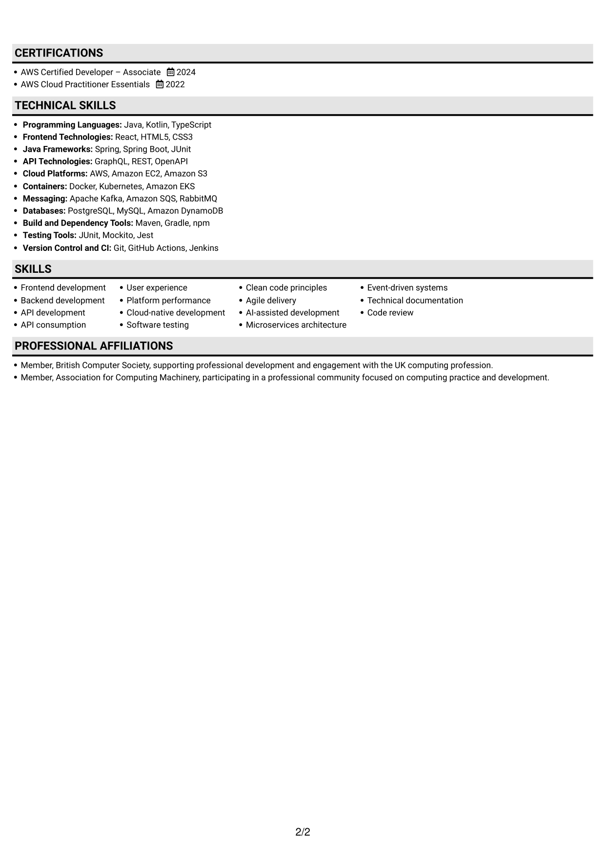 CV example — page 2
