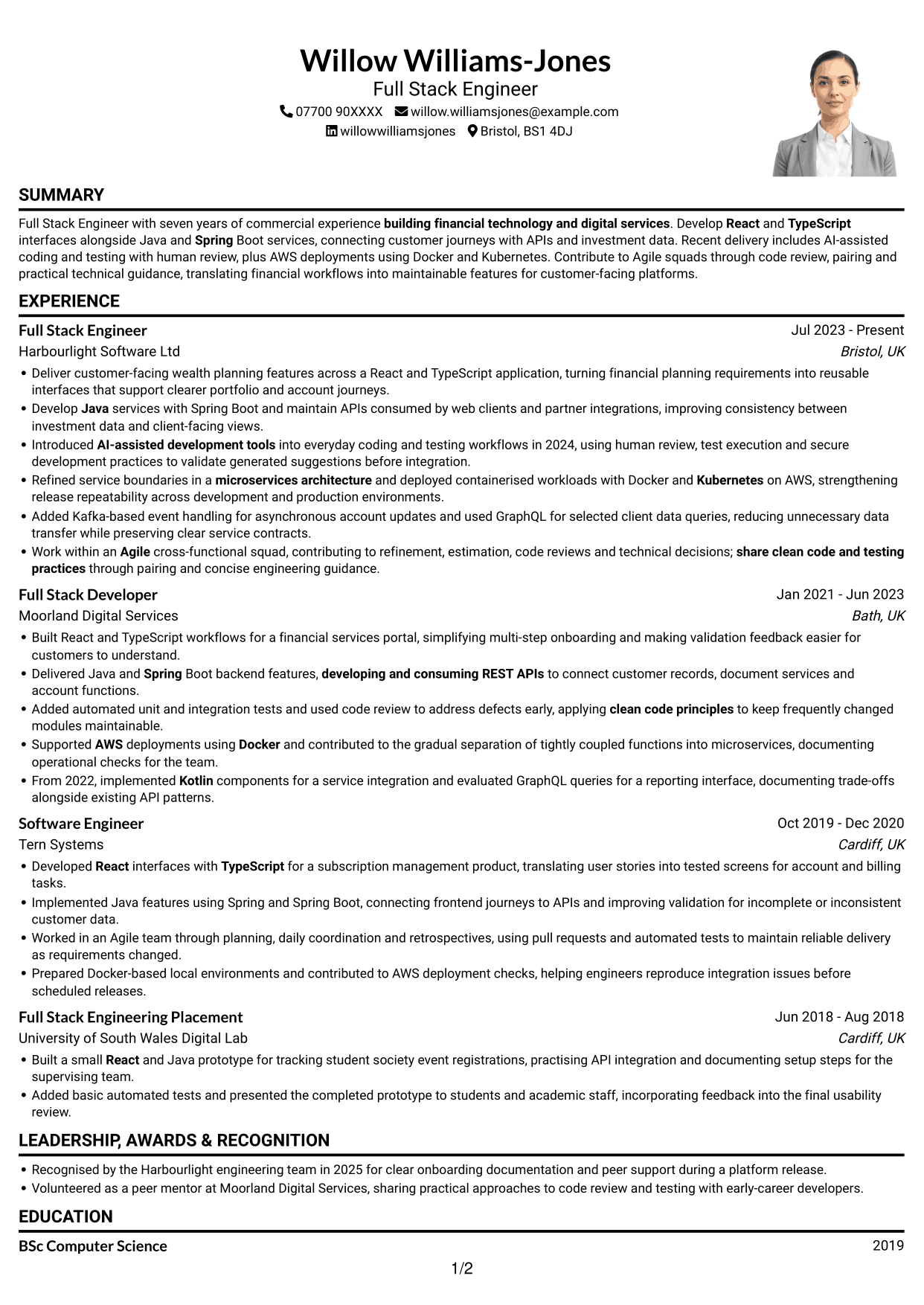 CV example — page 1