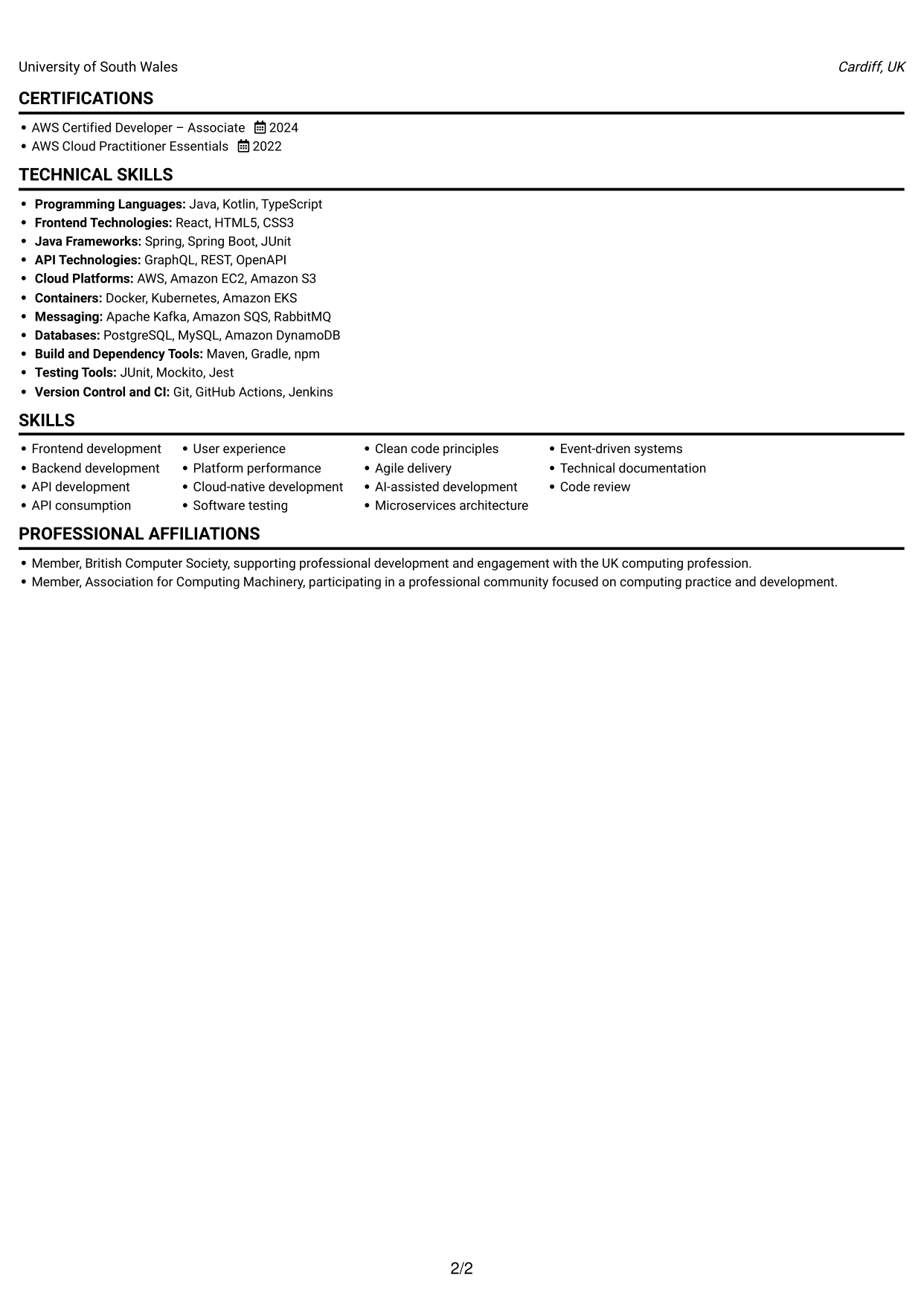 CV example — page 2