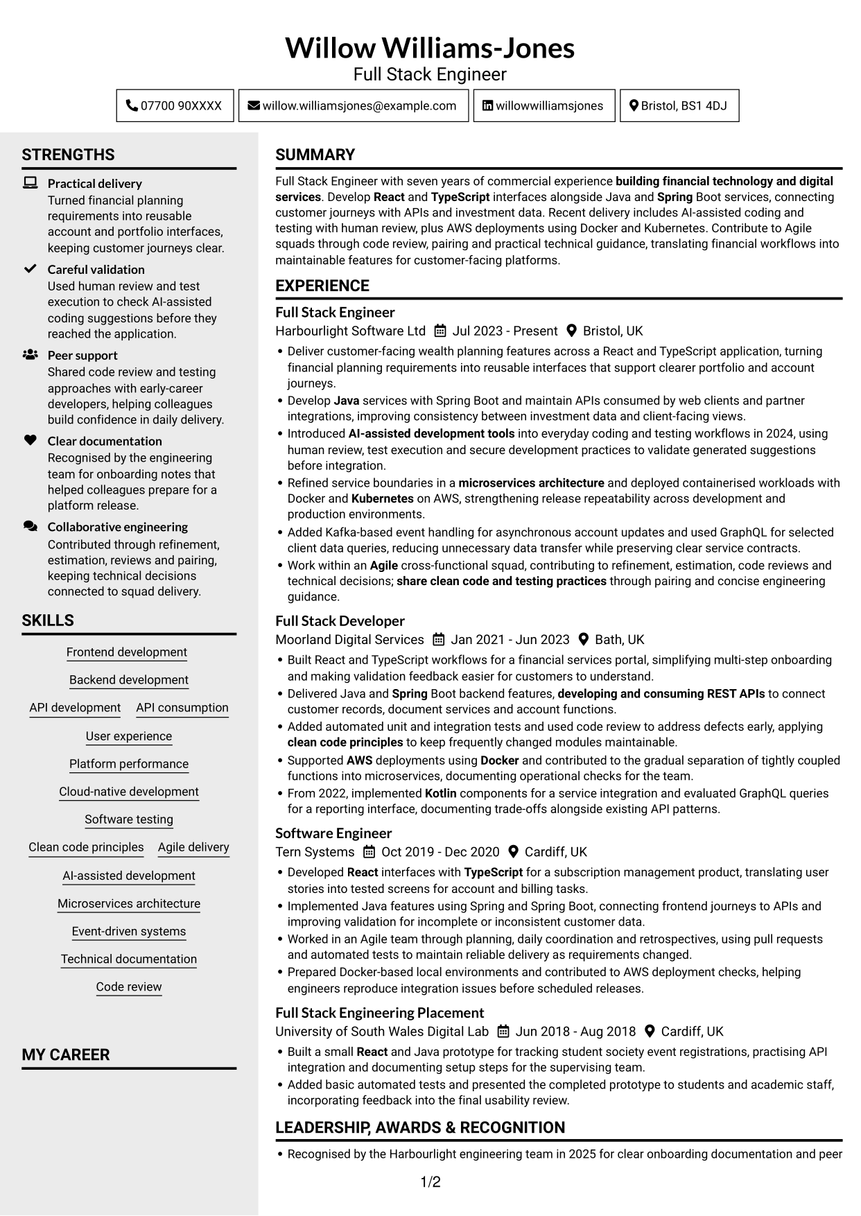 CV example — page 1