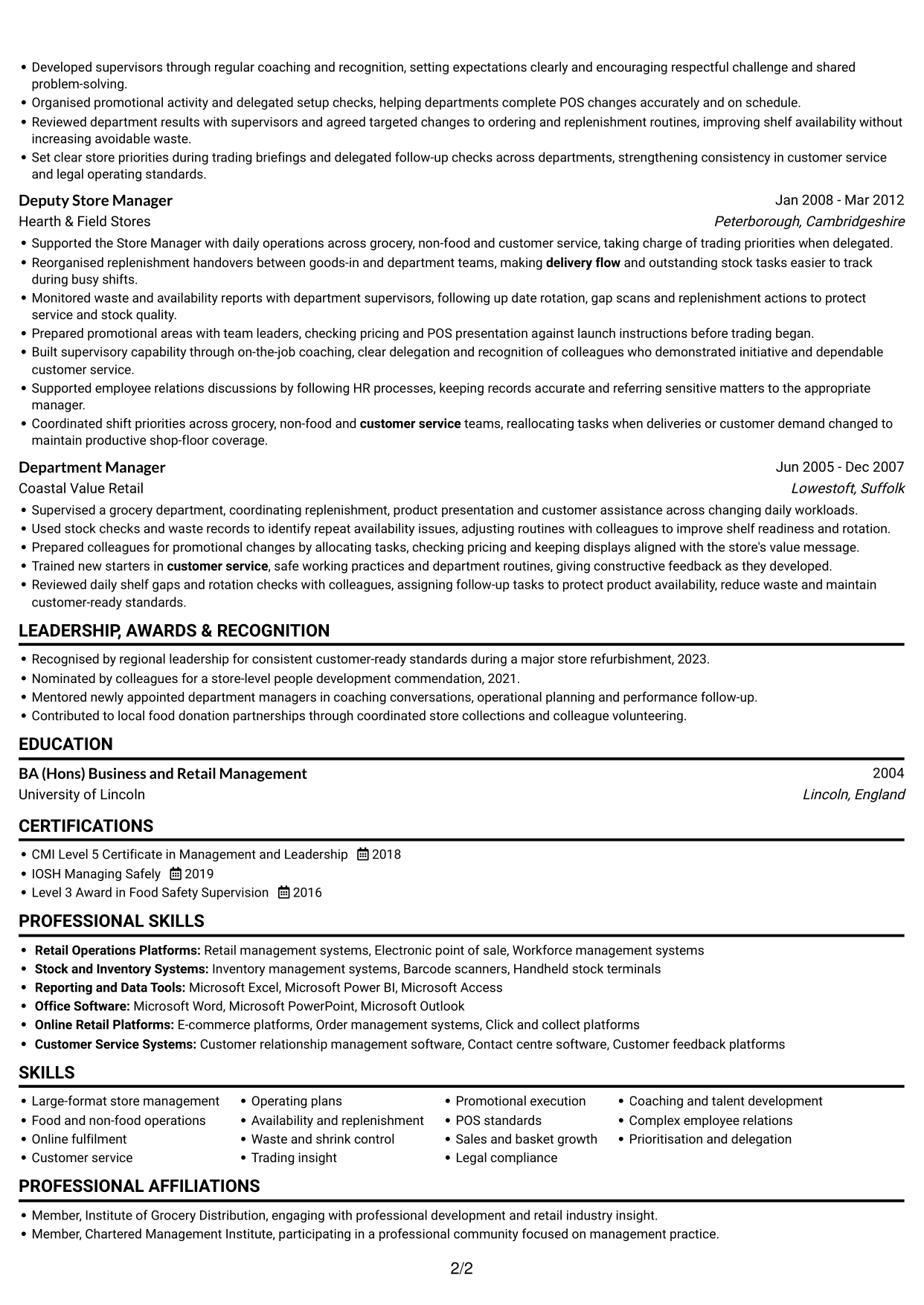 CV example — page 2