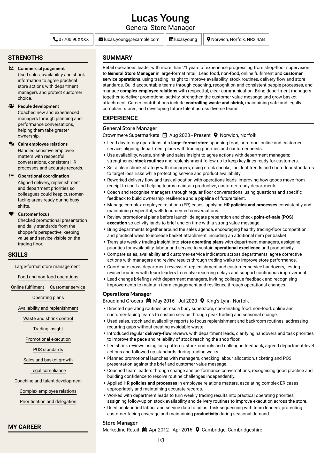CV example — page 1