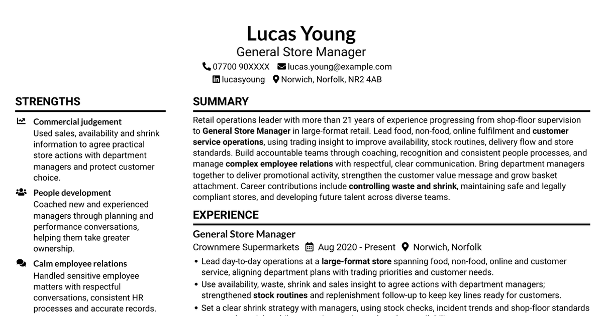 General Store Manager - Large-Format Retail CV