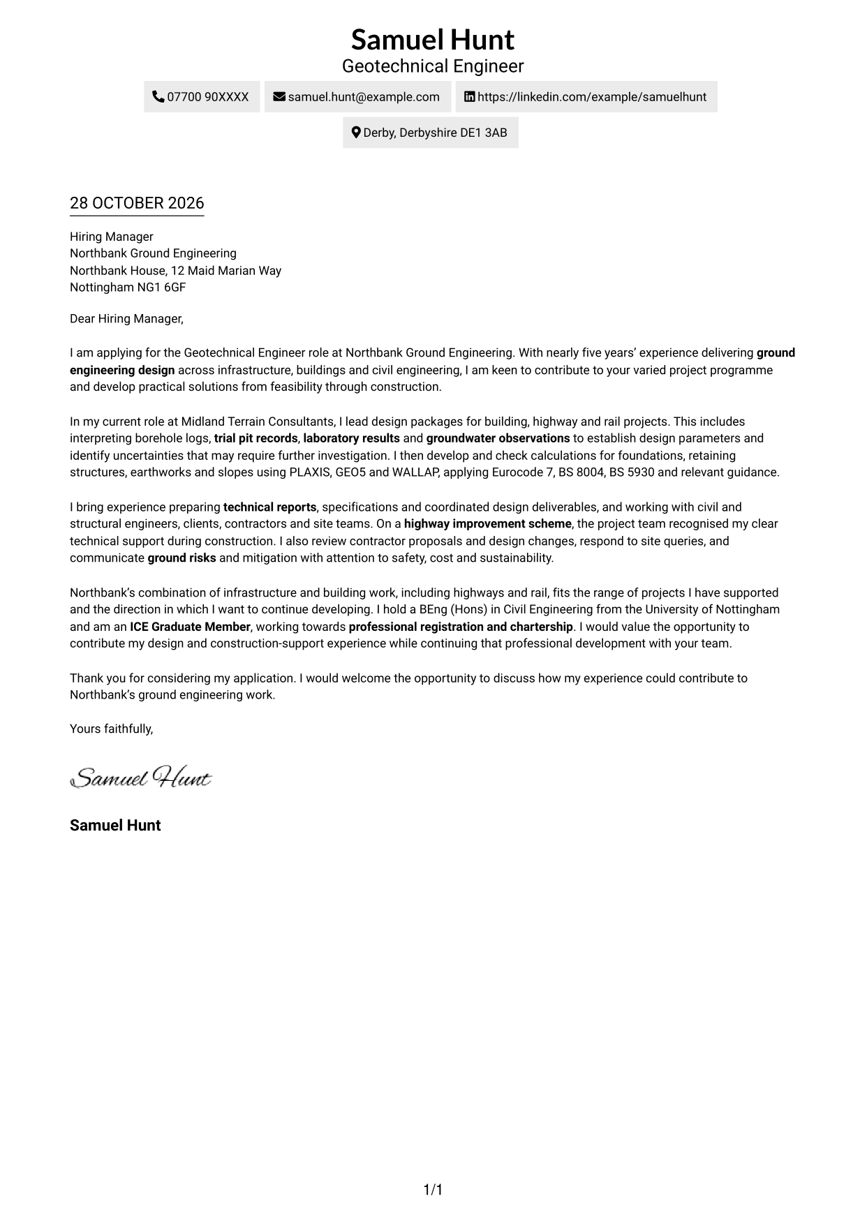 Cover letter example — page 1