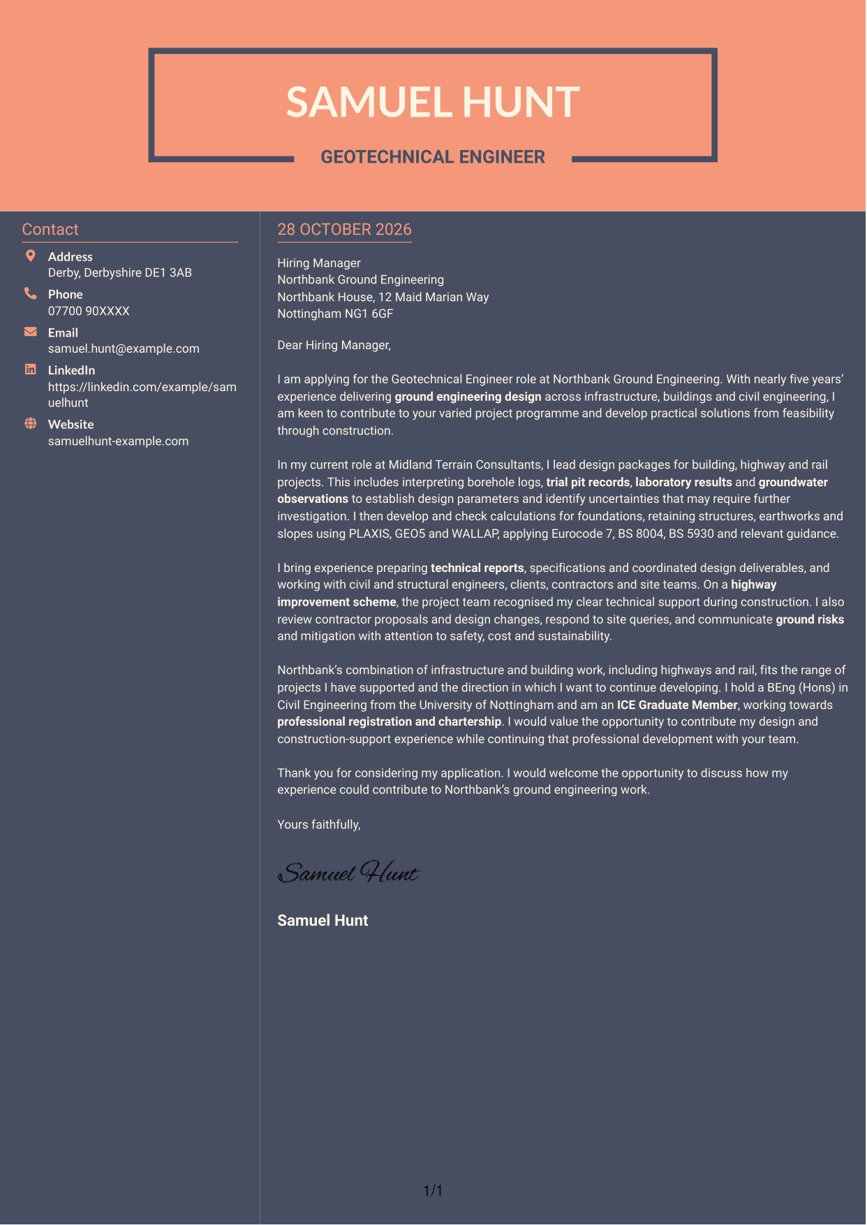 Cover letter example — page 1