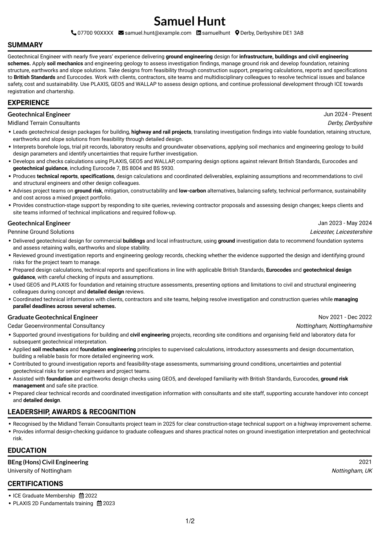 CV example — page 1