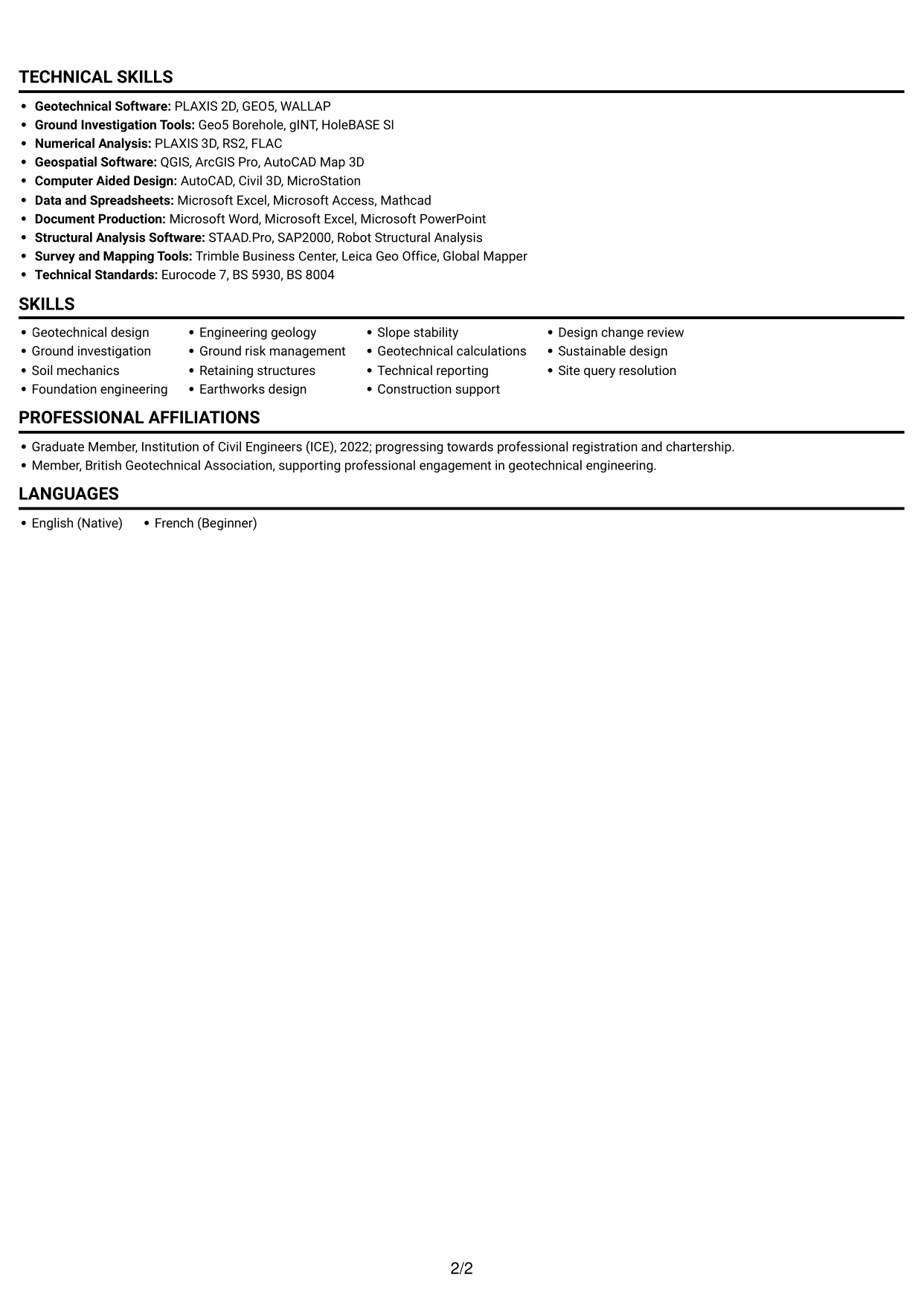 CV example — page 2