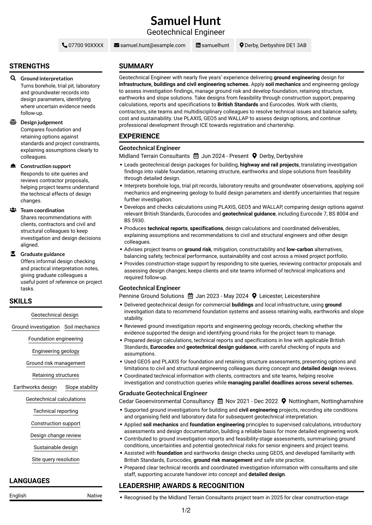 CV example — page 1