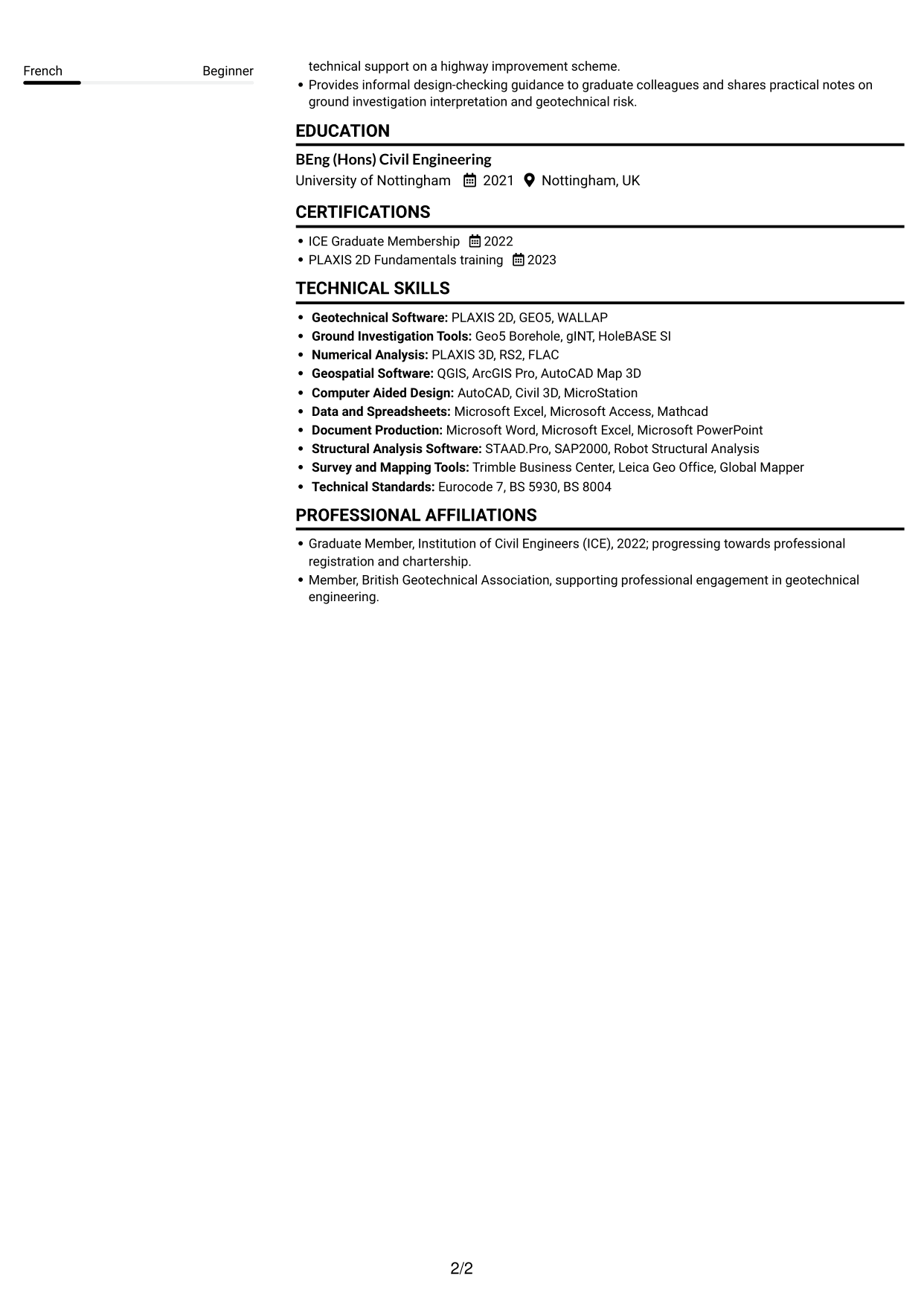 CV example — page 2