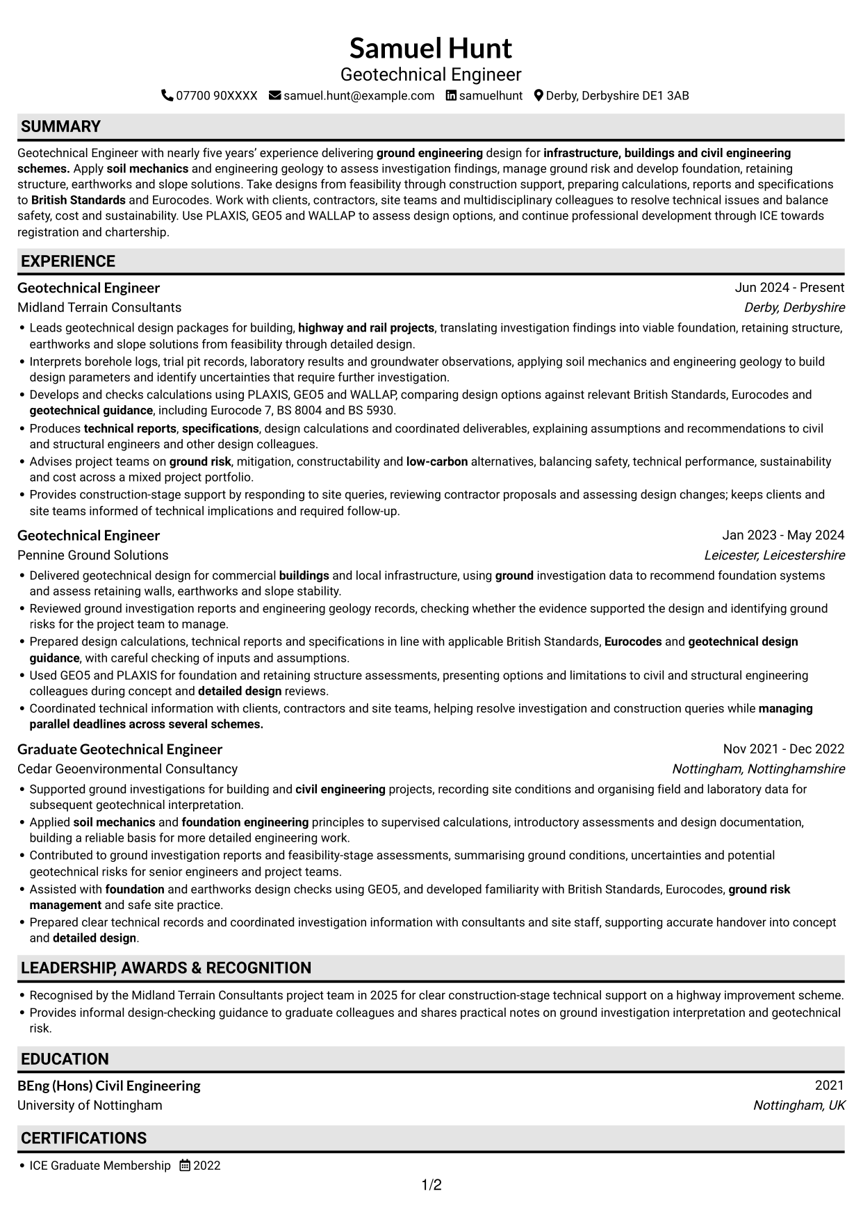 CV example — page 1
