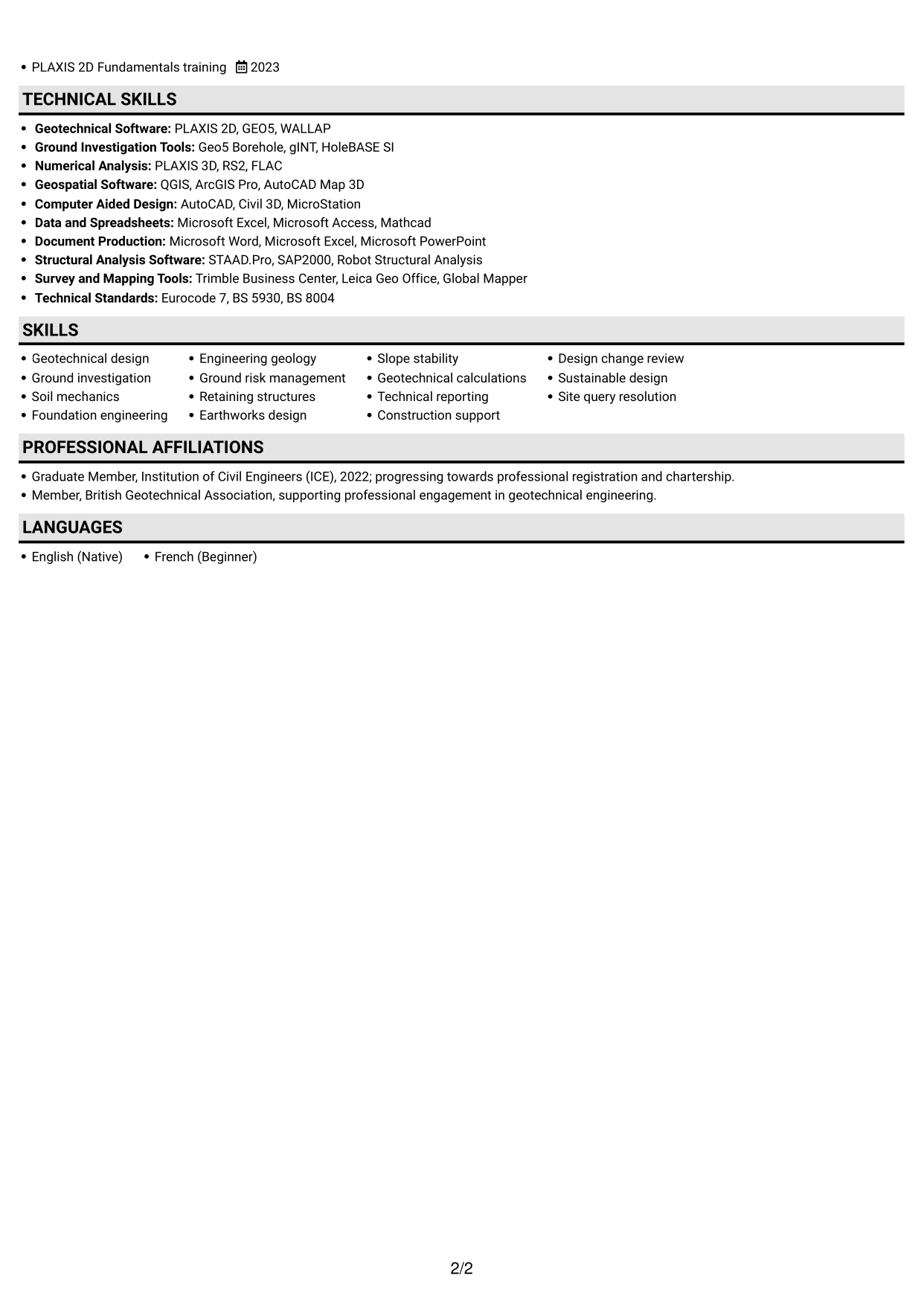 CV example — page 2
