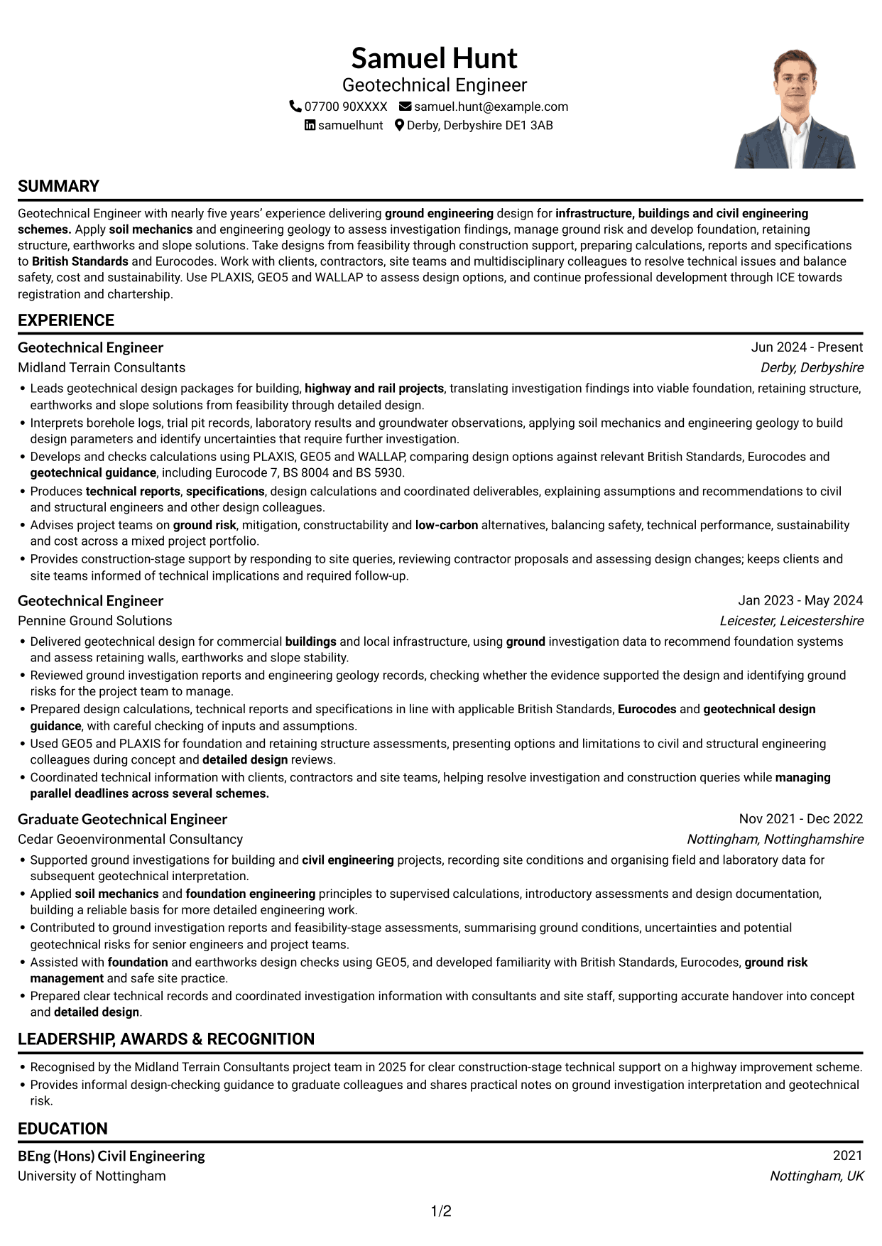 CV example — page 1