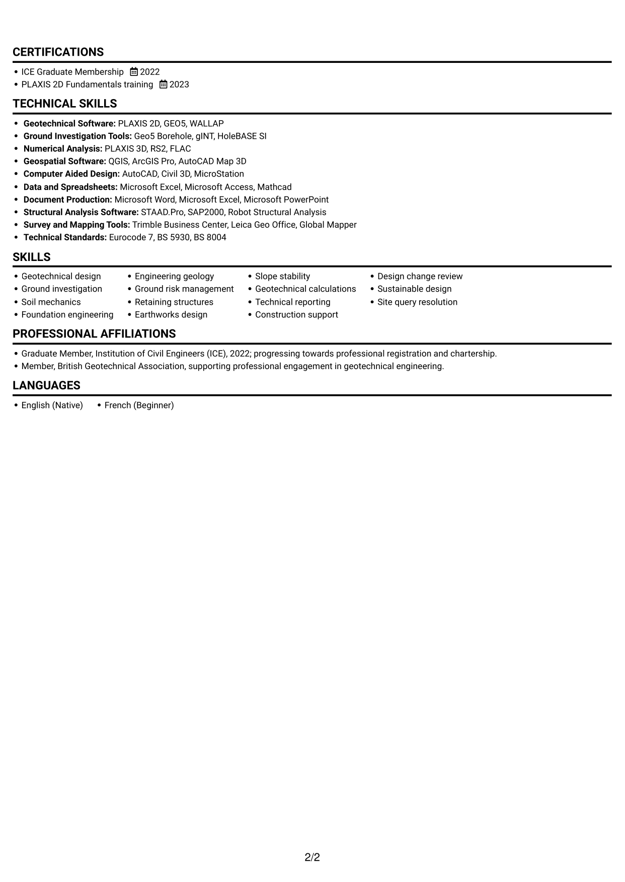 CV example — page 2