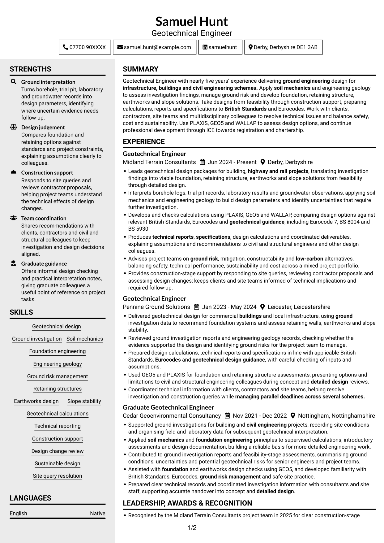 CV example — page 1
