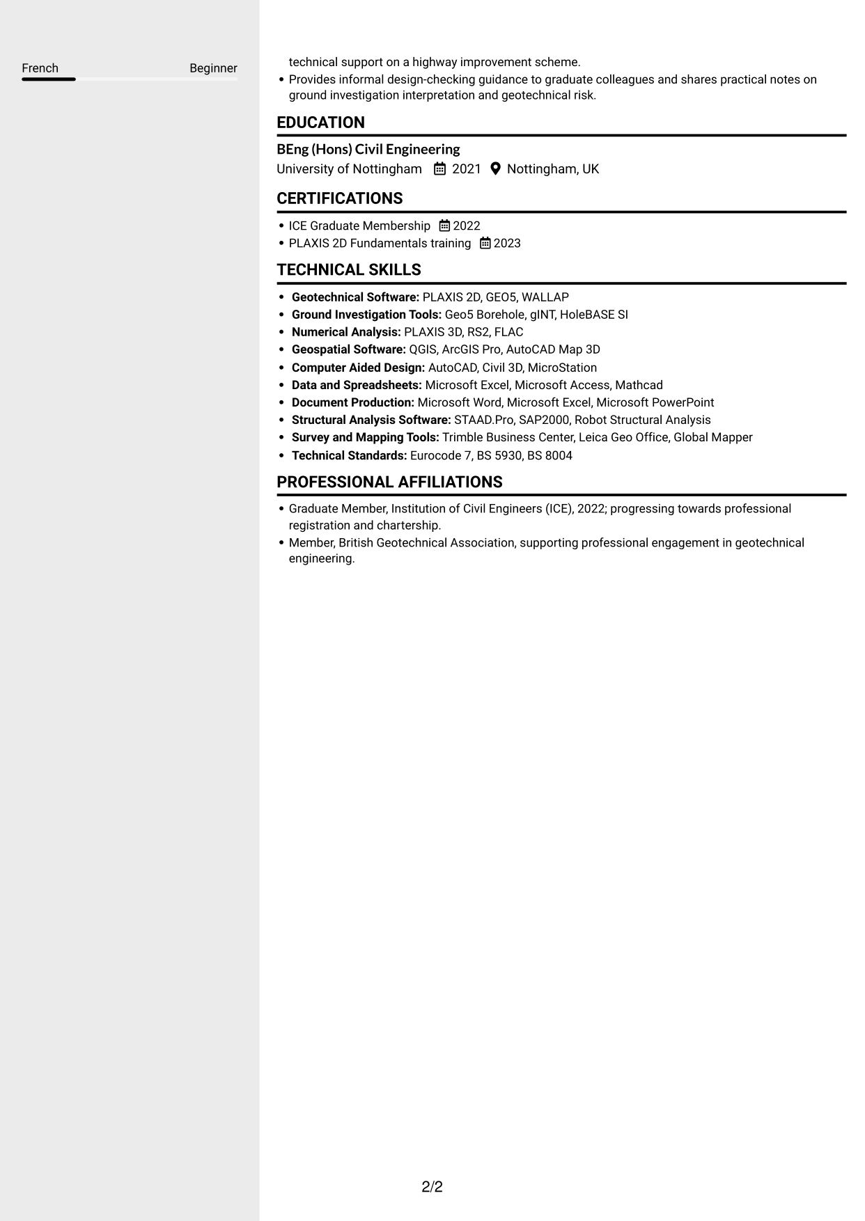 CV example — page 2