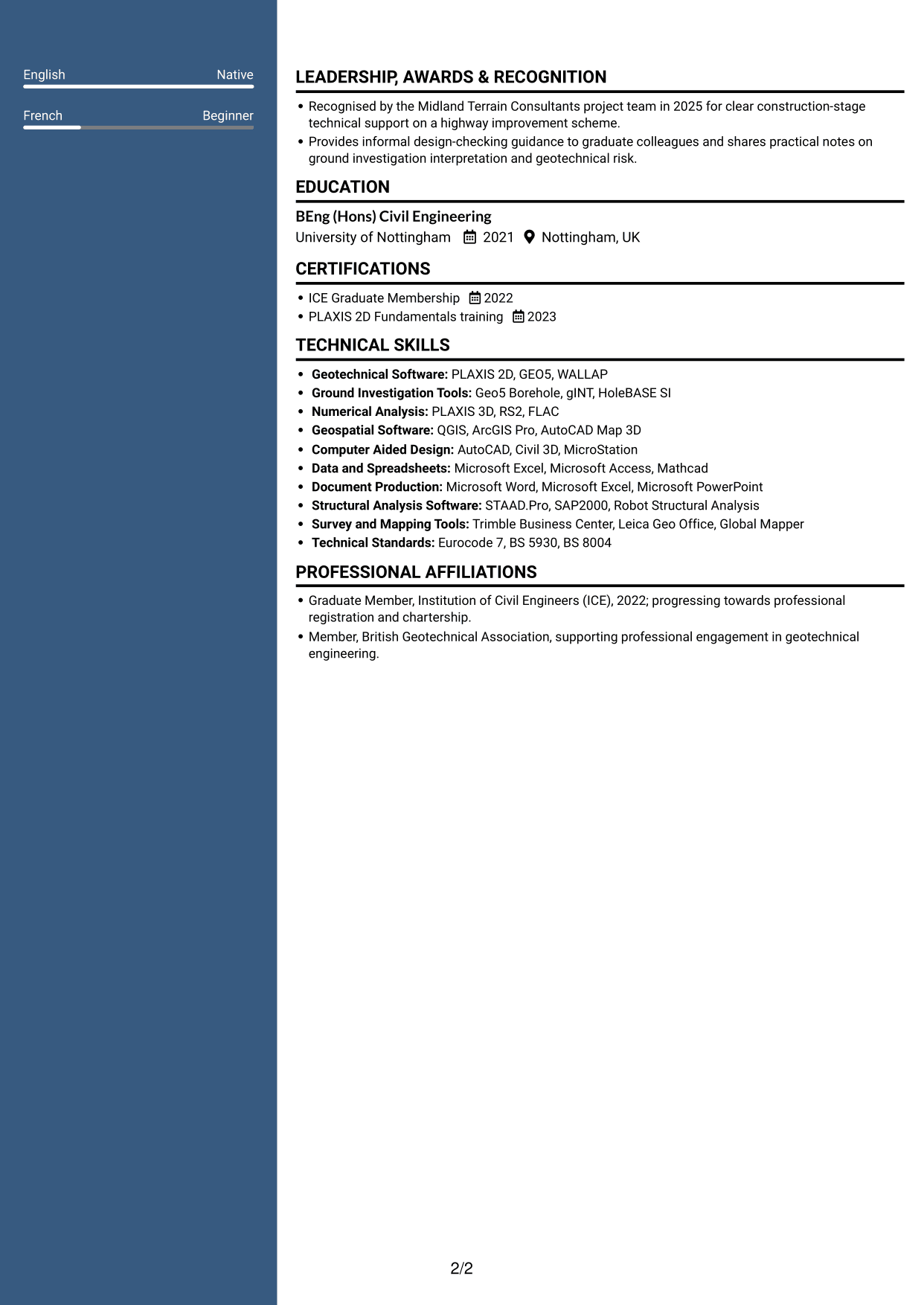 CV example — page 2