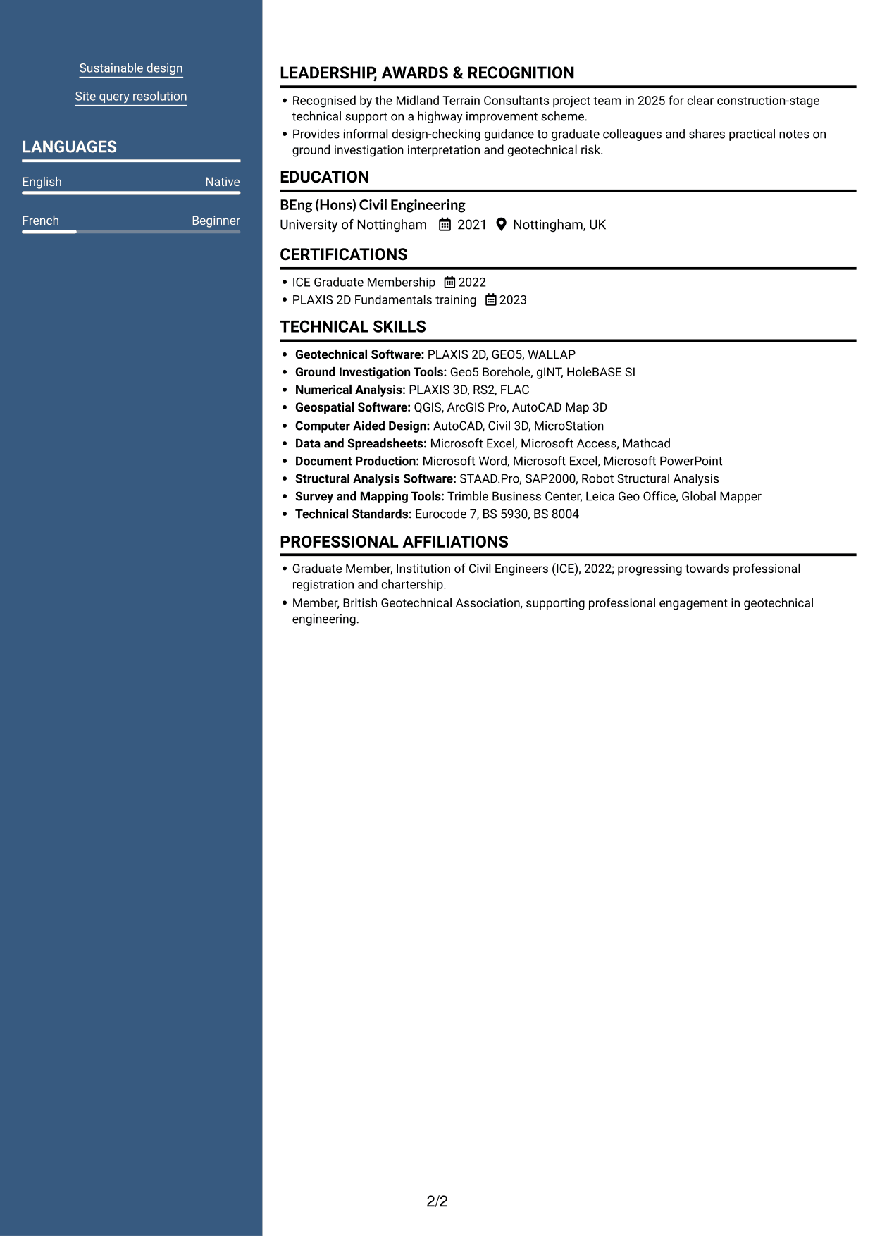 CV example — page 2