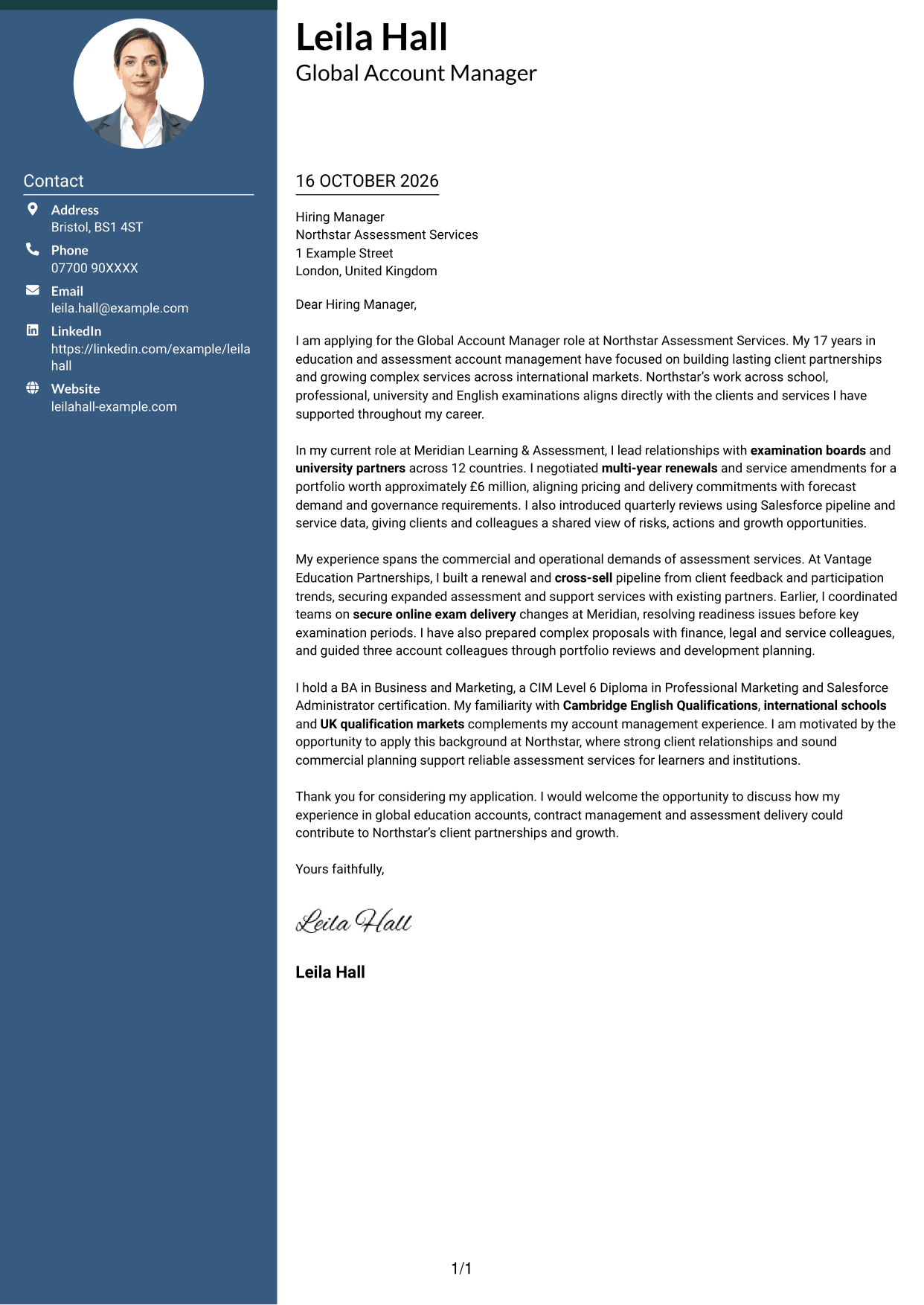Cover letter example — page 1