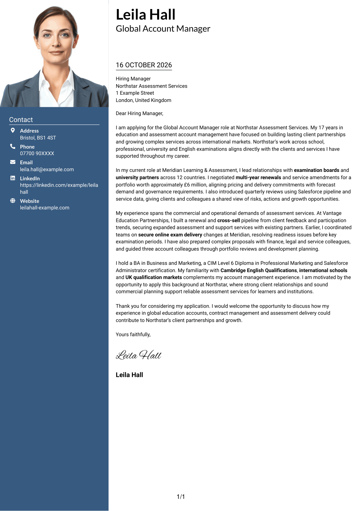 Cover letter example — page 1