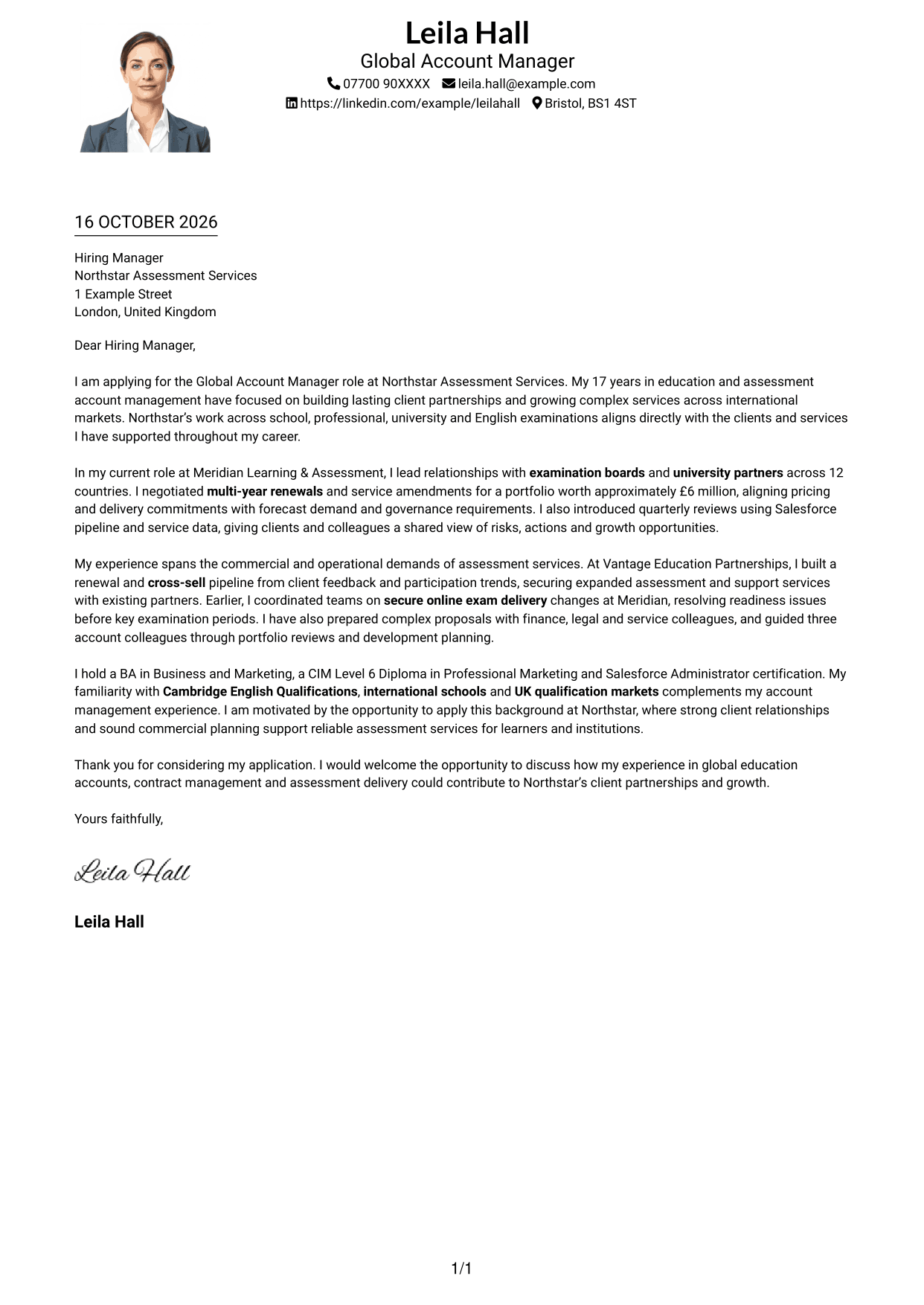 Cover letter example — page 1